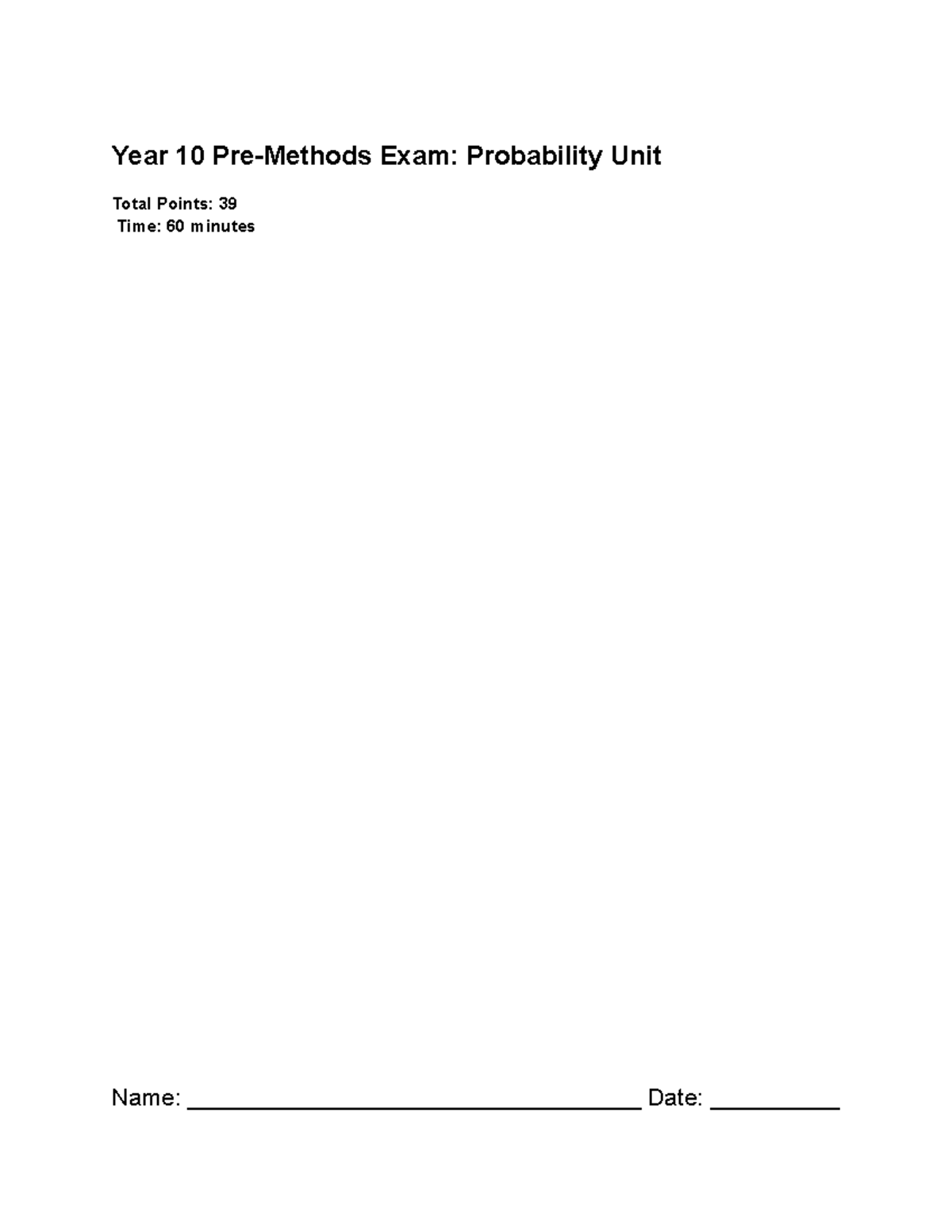 Year 10 Exam: Probability Unit - MAT 2023 Practice Test - Studocu