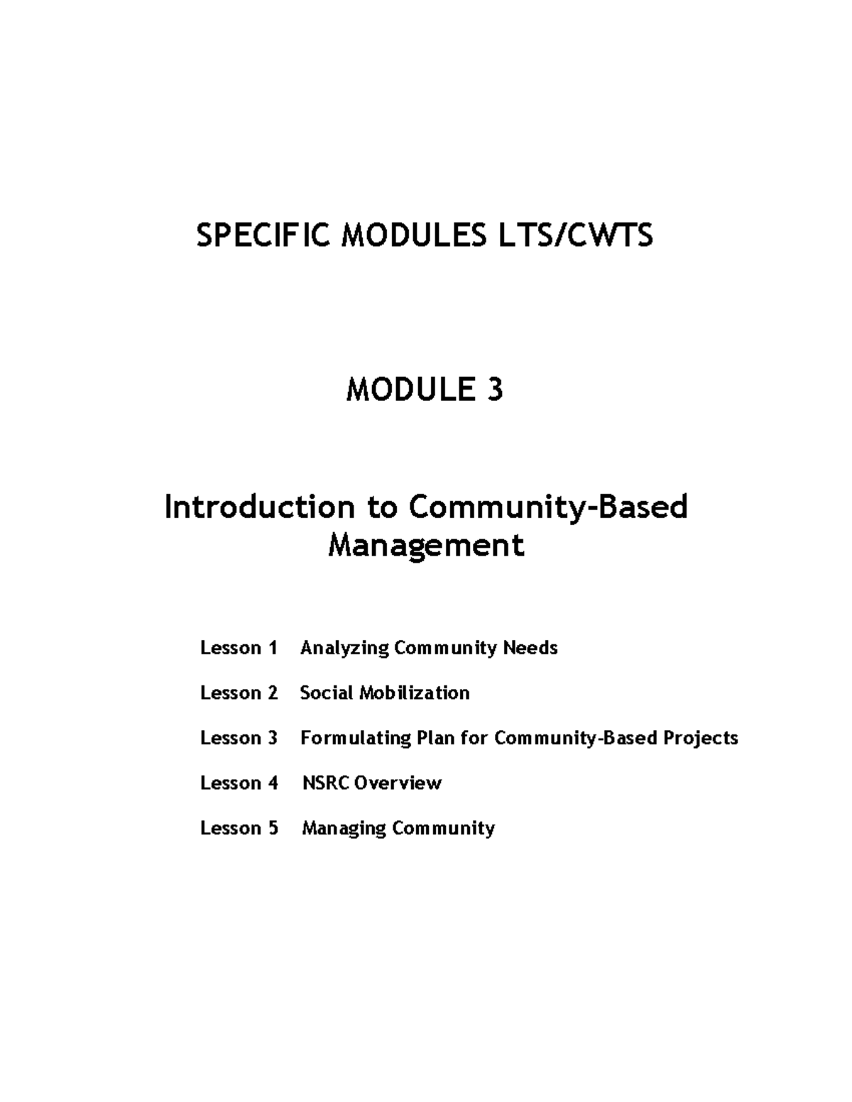 CWTS LTS Module 3: Community-Based Management Insights and Lessons ...