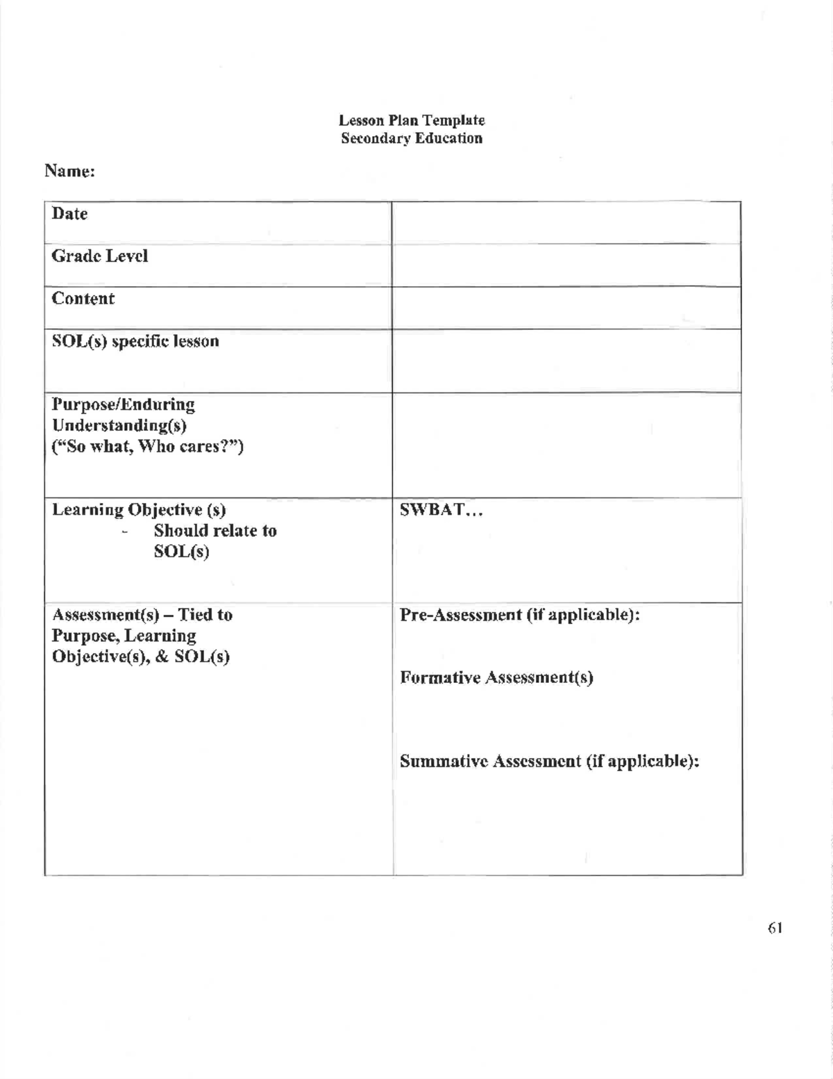 Secondary Education Lesson Plan Template - Studocu