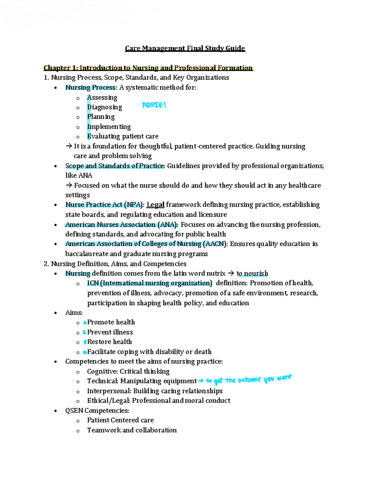 2024 Final Study Guide: Comprehensive Care Management Overview - Studocu