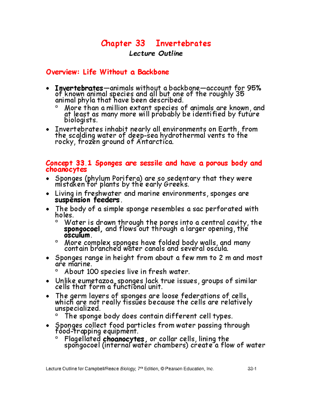 Biology 7th Ed: Chapter 33 Invertebrates Lecture Notes Summary - Studocu