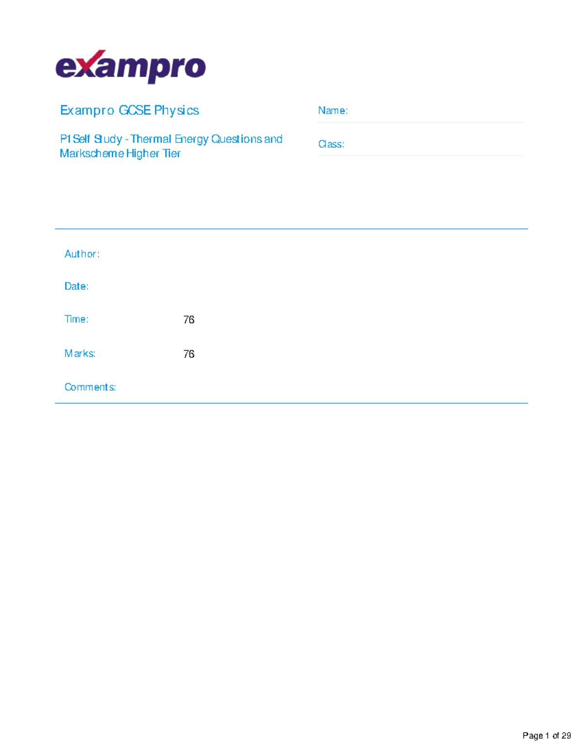 GCSE Physics P1 Self Study: Thermal Energy Transfer Questions ...