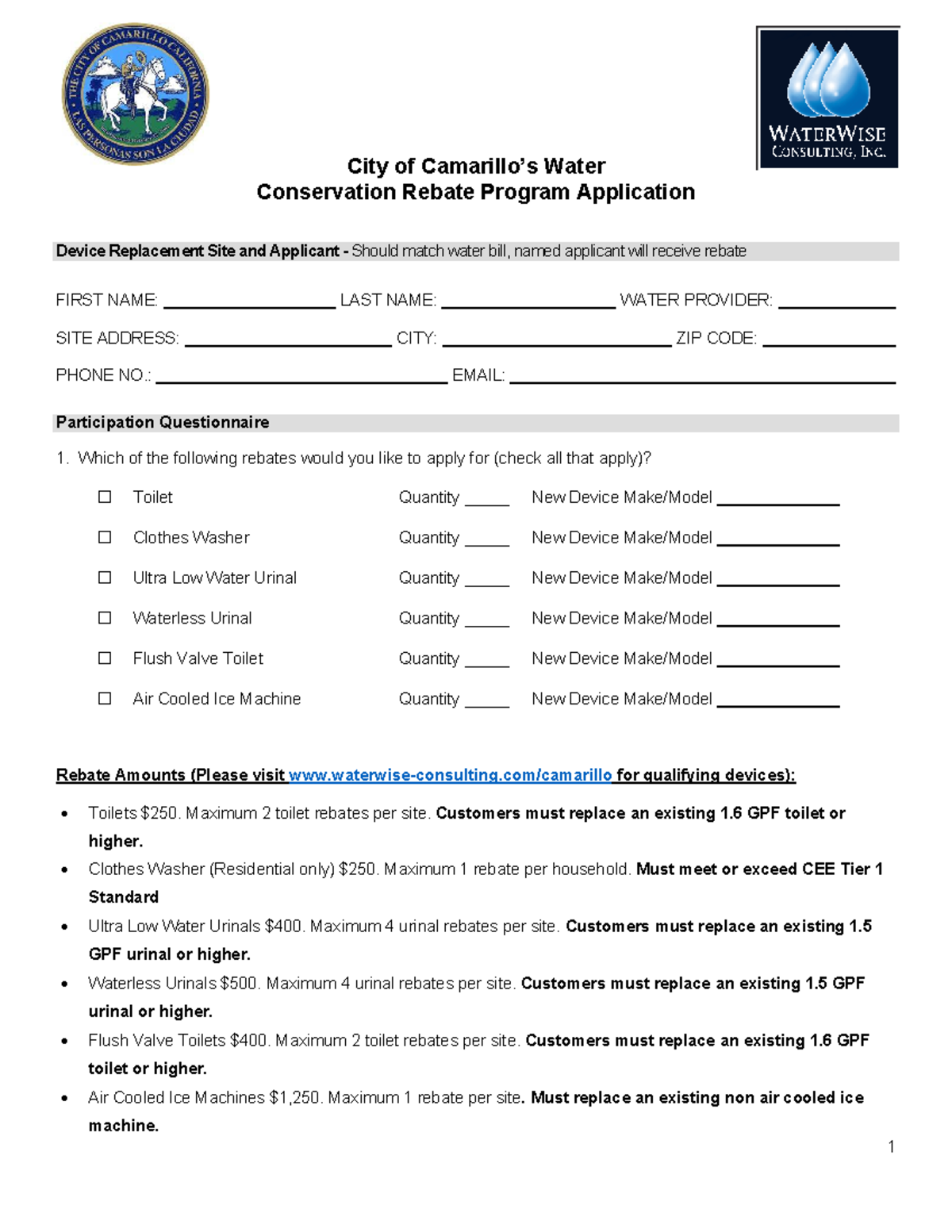 Camarillo Water Conservation Rebate Program Application - WWC - Studocu
