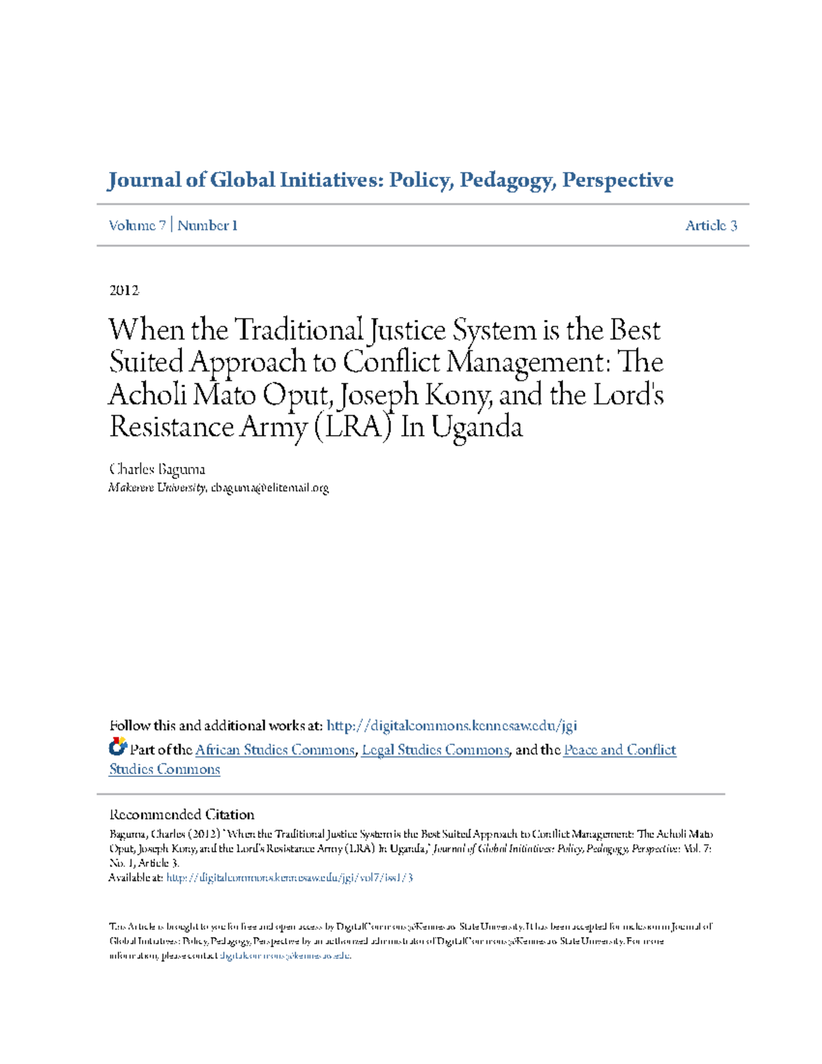 Mato Oput: Traditional Justice in Northern Uganda's Conflict Resolution ...