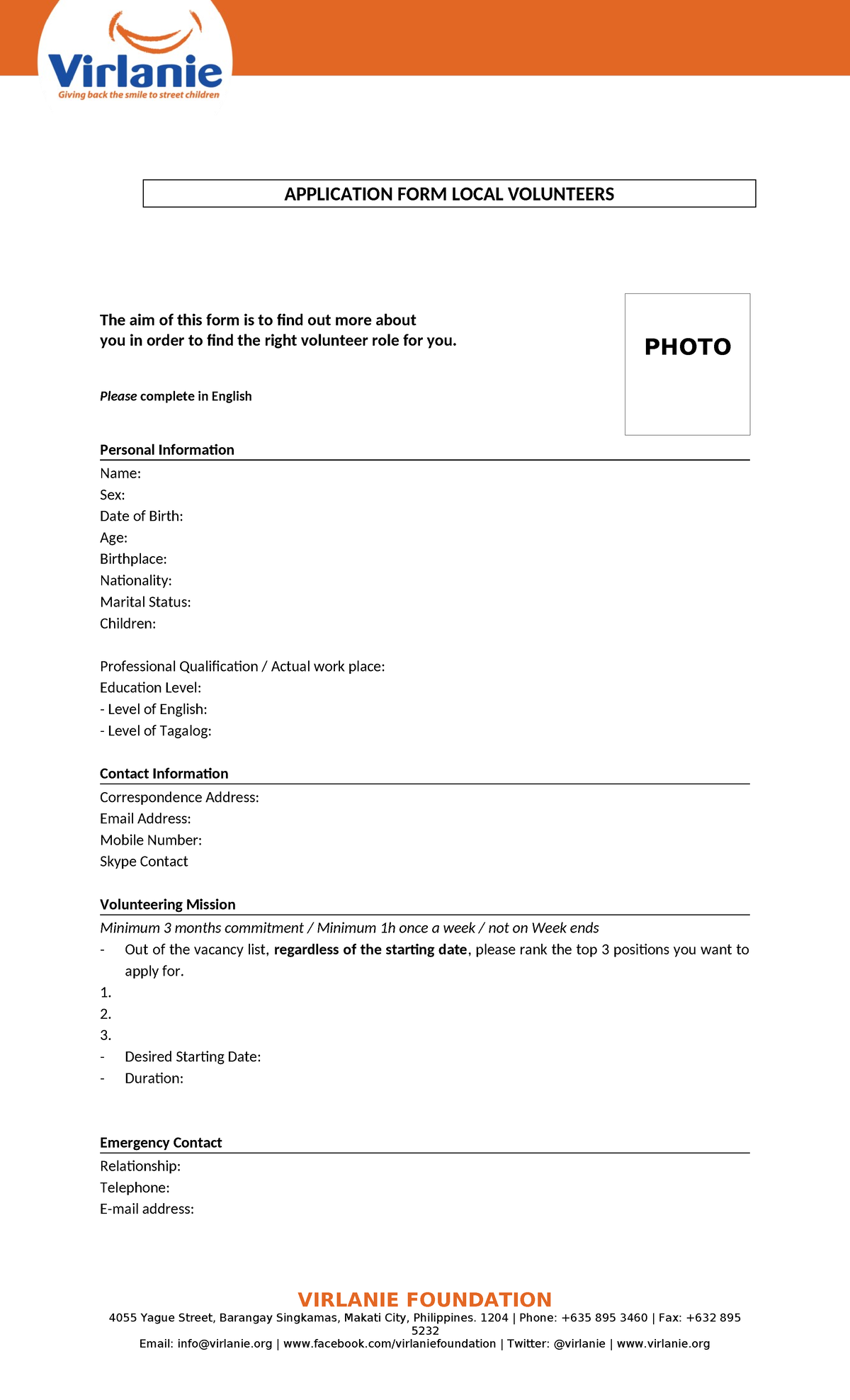 Application FORM Local Volunteers - APPLICATION FORM LOCAL VOLUNTEERS ...