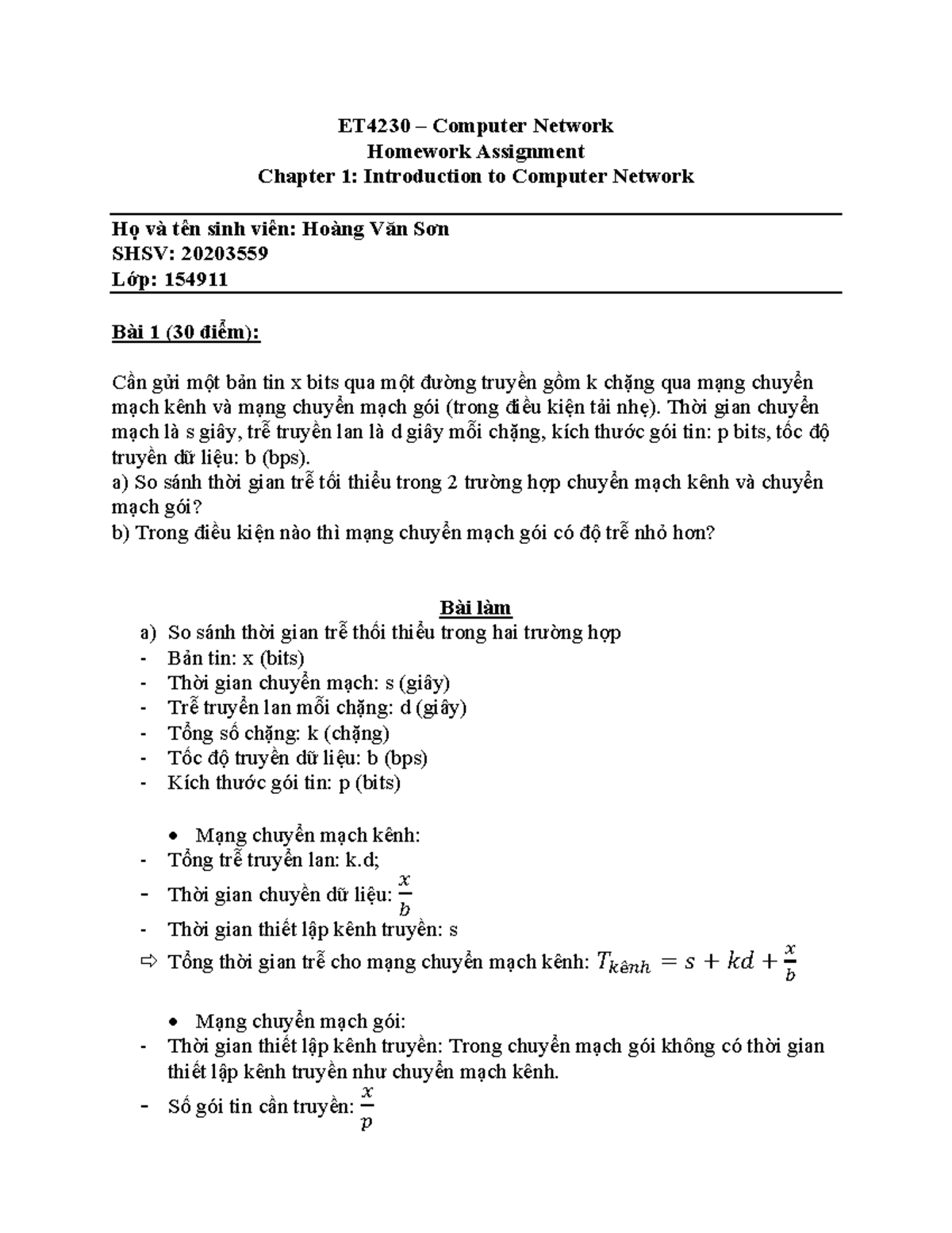 ET4230 - Computer Network Homework Assignment: Chapter 1 Analysis - Studocu