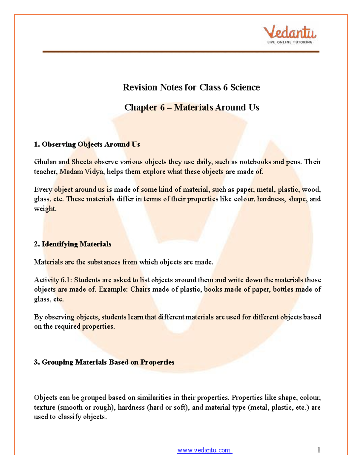 Class 6 Science Revision Notes: Materials Around Us - Studocu