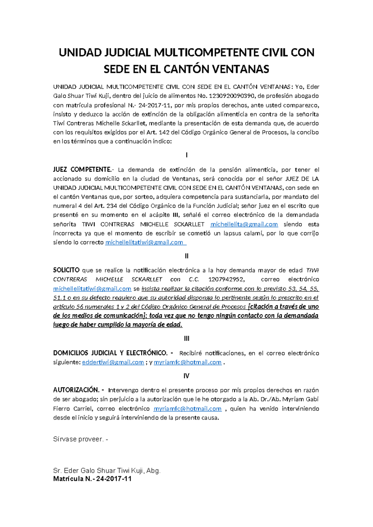 Demanda de Extinción de Alimentos por Mayoría de Edad - 1230920090390 ...