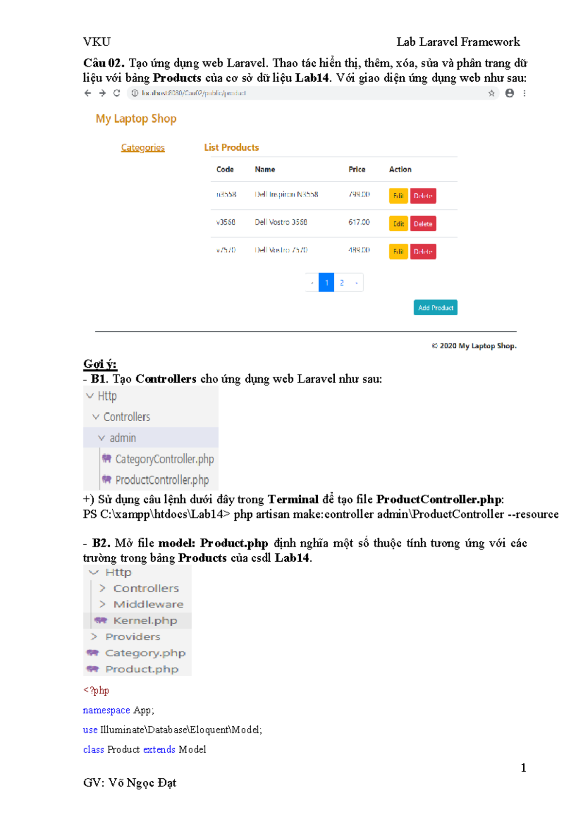 VKU Lab Laravel Framework: Câu 02 - Tạo Ứng Dụng Web với Products - Studocu