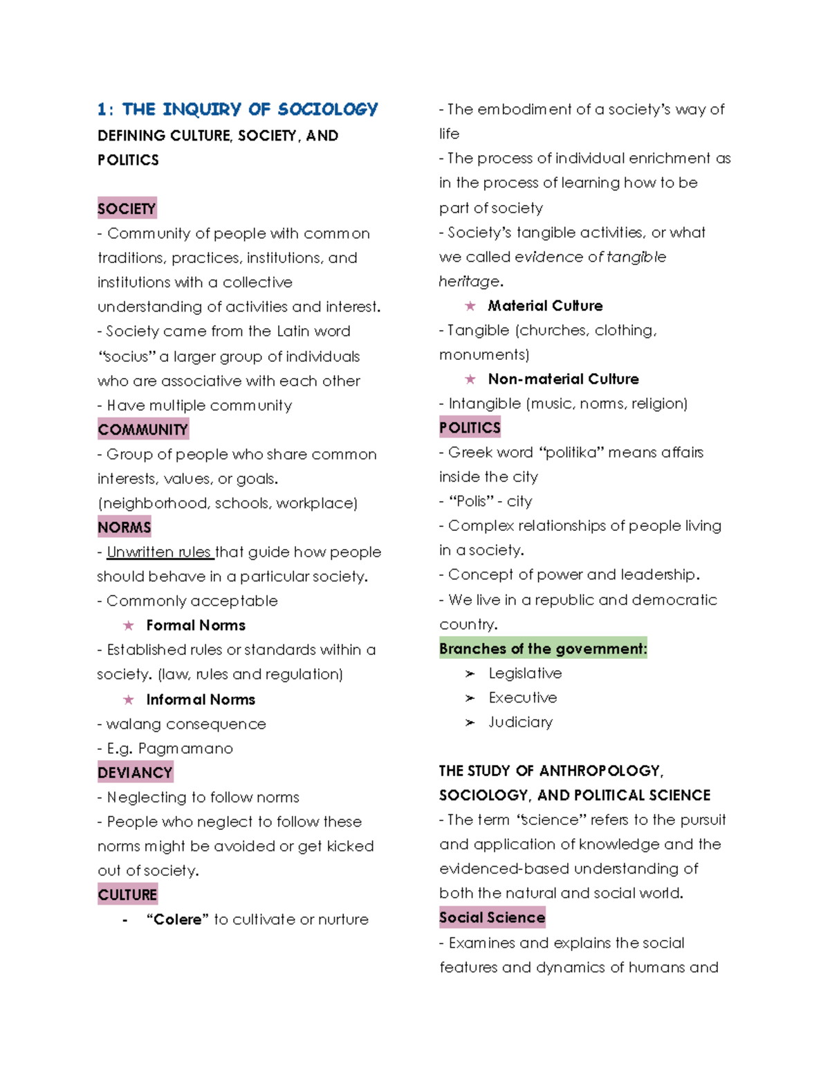 UCSP - Thankful - 1: THE INQUIRY OF SOCIOLOGY DEFINING CULTURE, SOCIETY ...