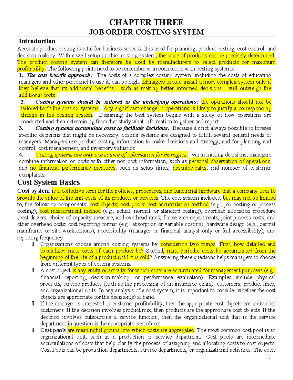 CH-3 Job order costing-Revised - CHAPTER THREE JOB ORDER COSTING SYSTEM ...