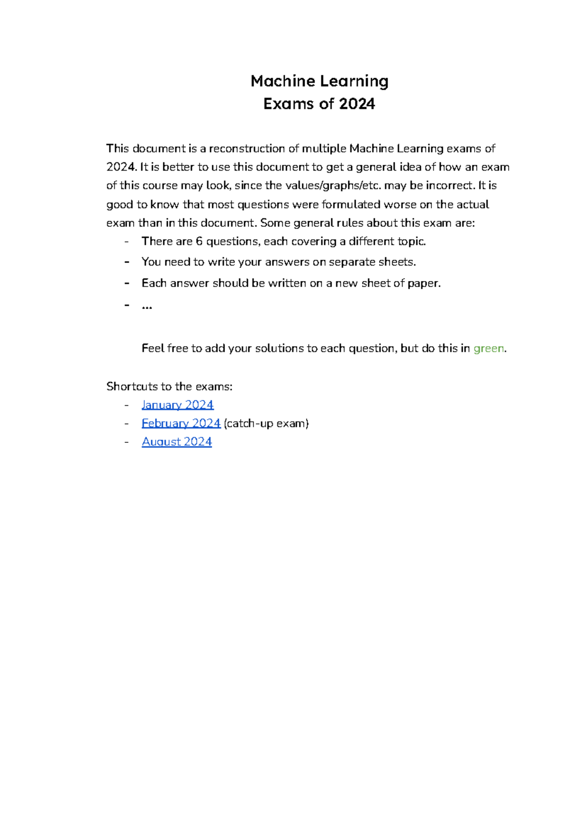 Machine Learning - Exam Questions Compilation 2024 - Studocu