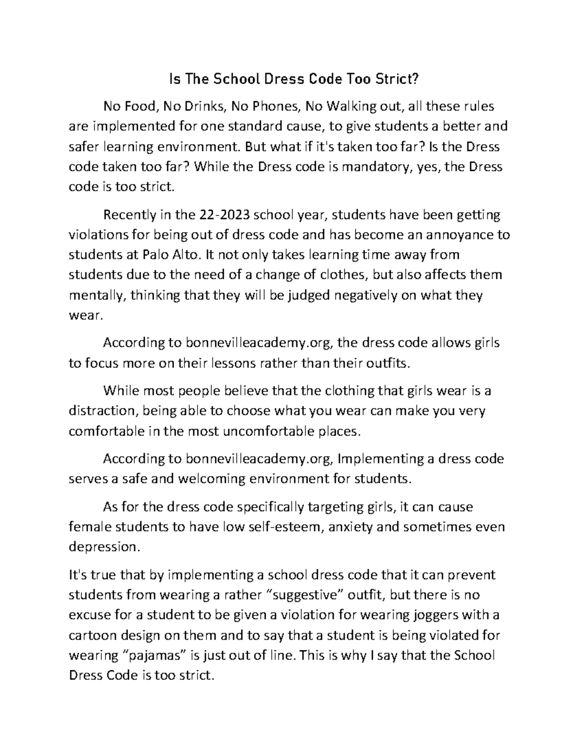 ENG 101 - Editorial Essay on the Strictness of School Dress Code - Studocu