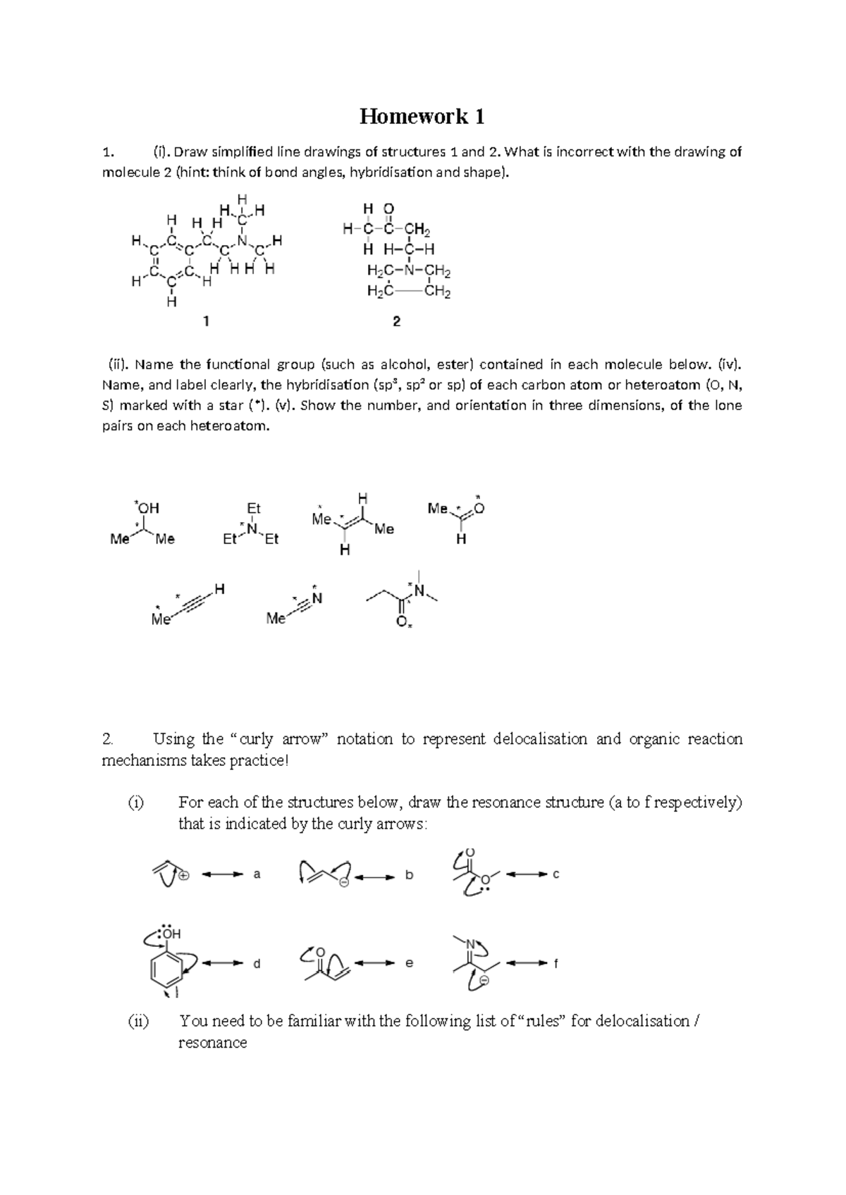 Homework 1 - Organic Chemistry Concepts and Mechanisms - Studocu