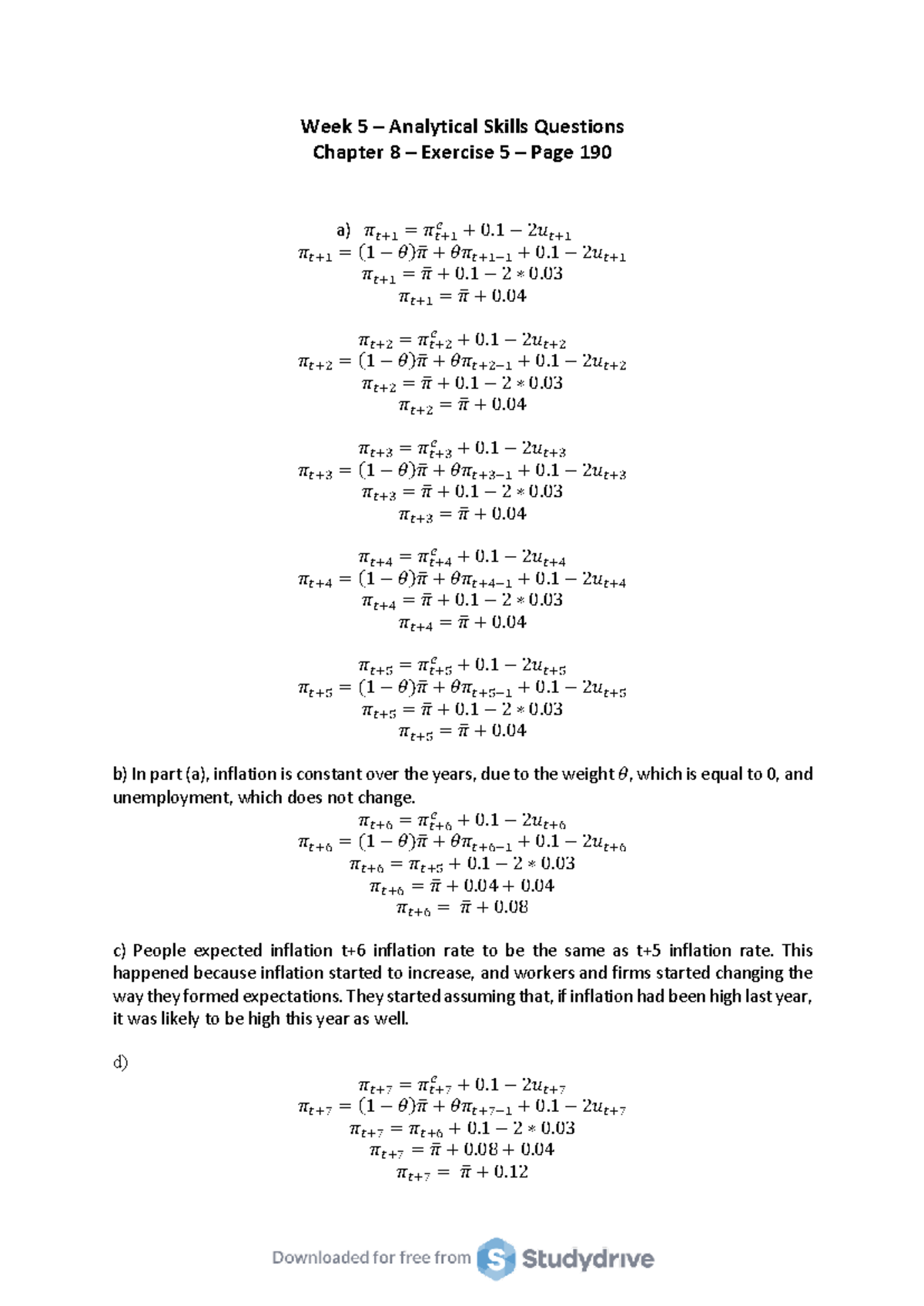 Week 5 Analytical Skills Questions - Chapter 8 Exercises - Studeersnel