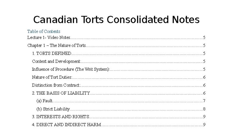 Image showcasing Final Exam CANs - 2025 - Comprehensive Notes on Canadian Tort Law - Studocu