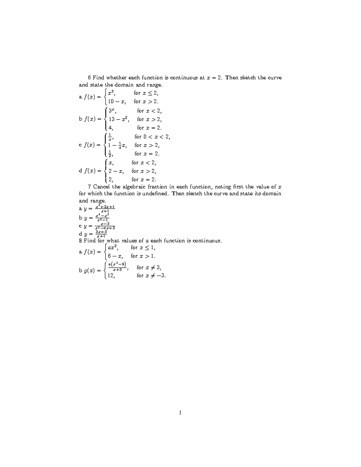 Continuous Functions Analysis and Sketching (Math 101) - Studocu