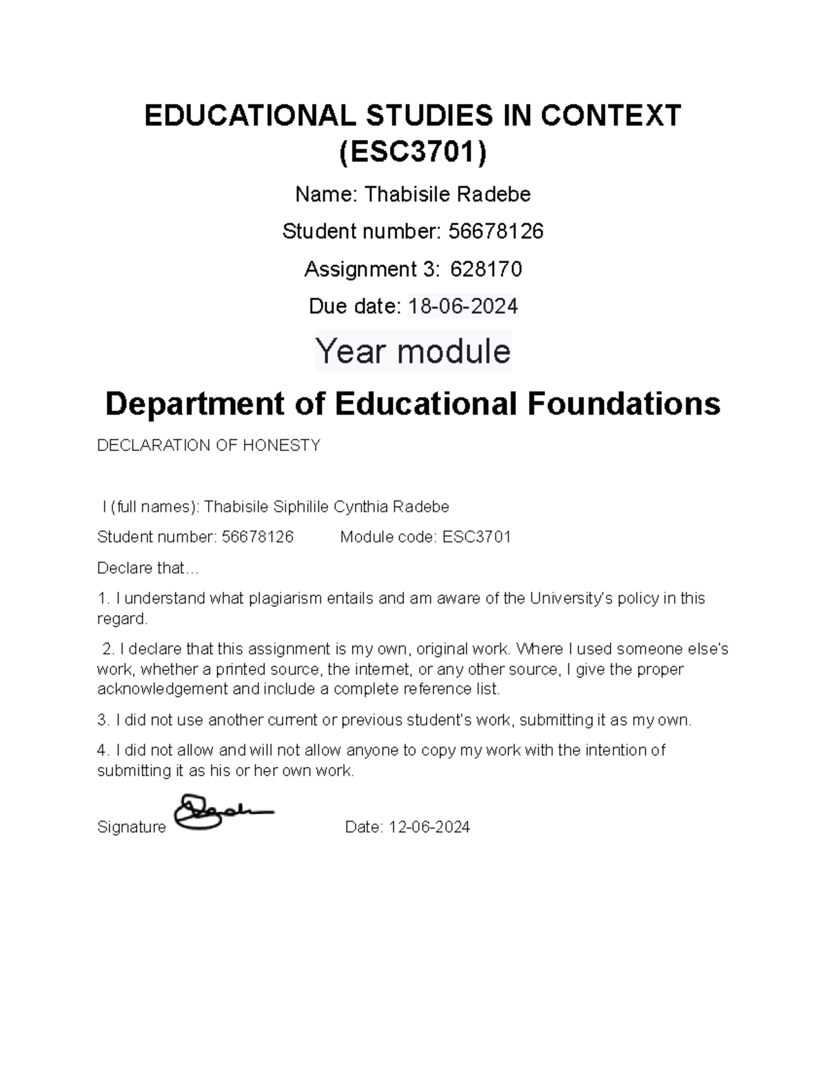 **ESC3701 Assignment 3: The Role of Hermeneutics and Phenomenology in ...