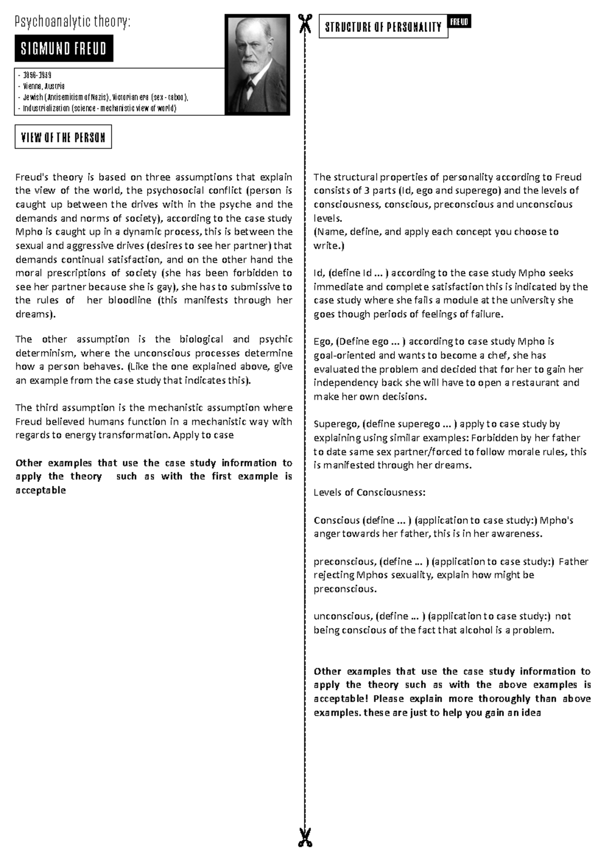 Psychoanalytic Theory Application Example - SU+2 Case Study - Studocu