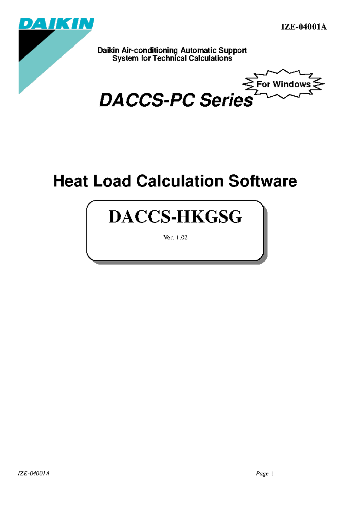 Daikin HKGSG Heat Load Calculation Software Guide Ver. 1.02 - Studocu