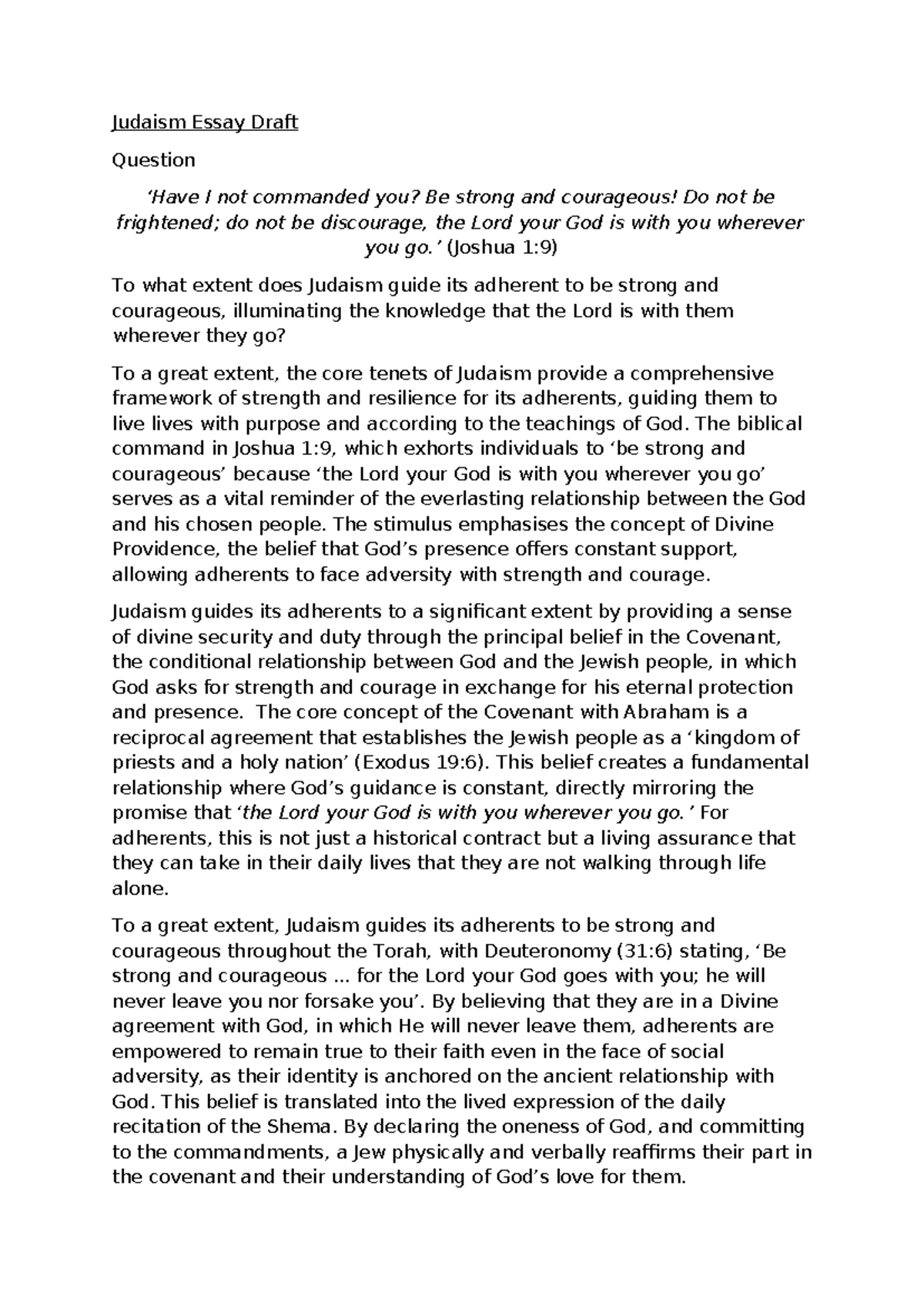 Judaism Essay Draft: Strength and Courage in Faith - Studocu