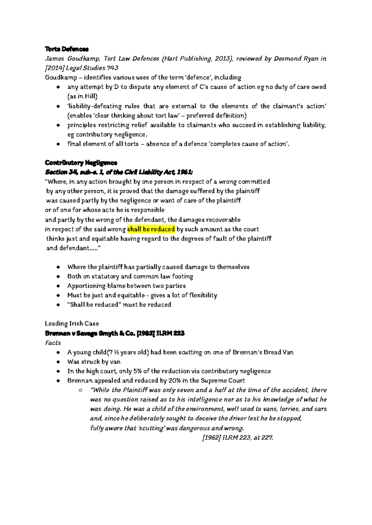 Torts Defences Overview & Key Cases - LAWS101 Final Exam Notes - Studocu