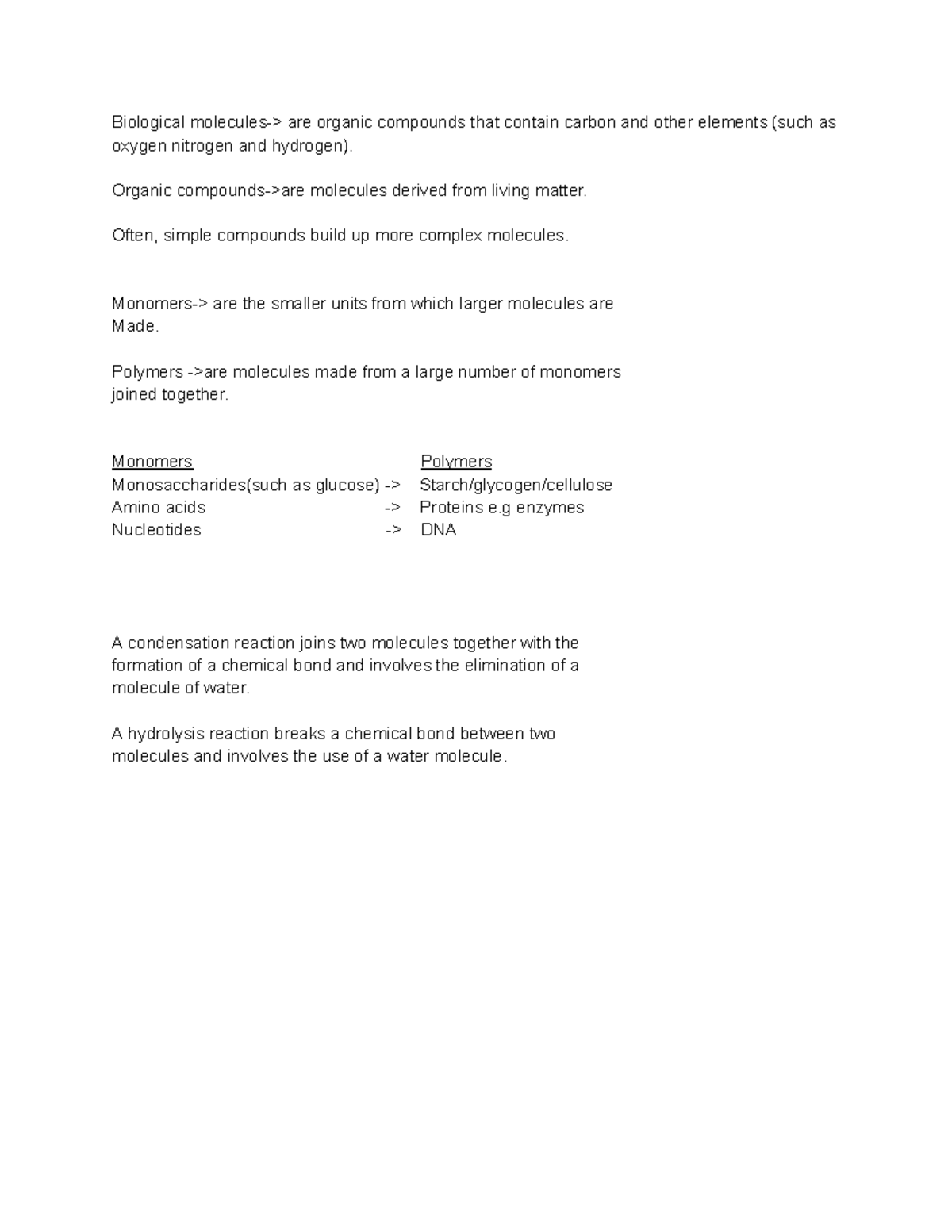 BIOL 101: Monomers & Polymers - Key Concepts & Notes - Studocu