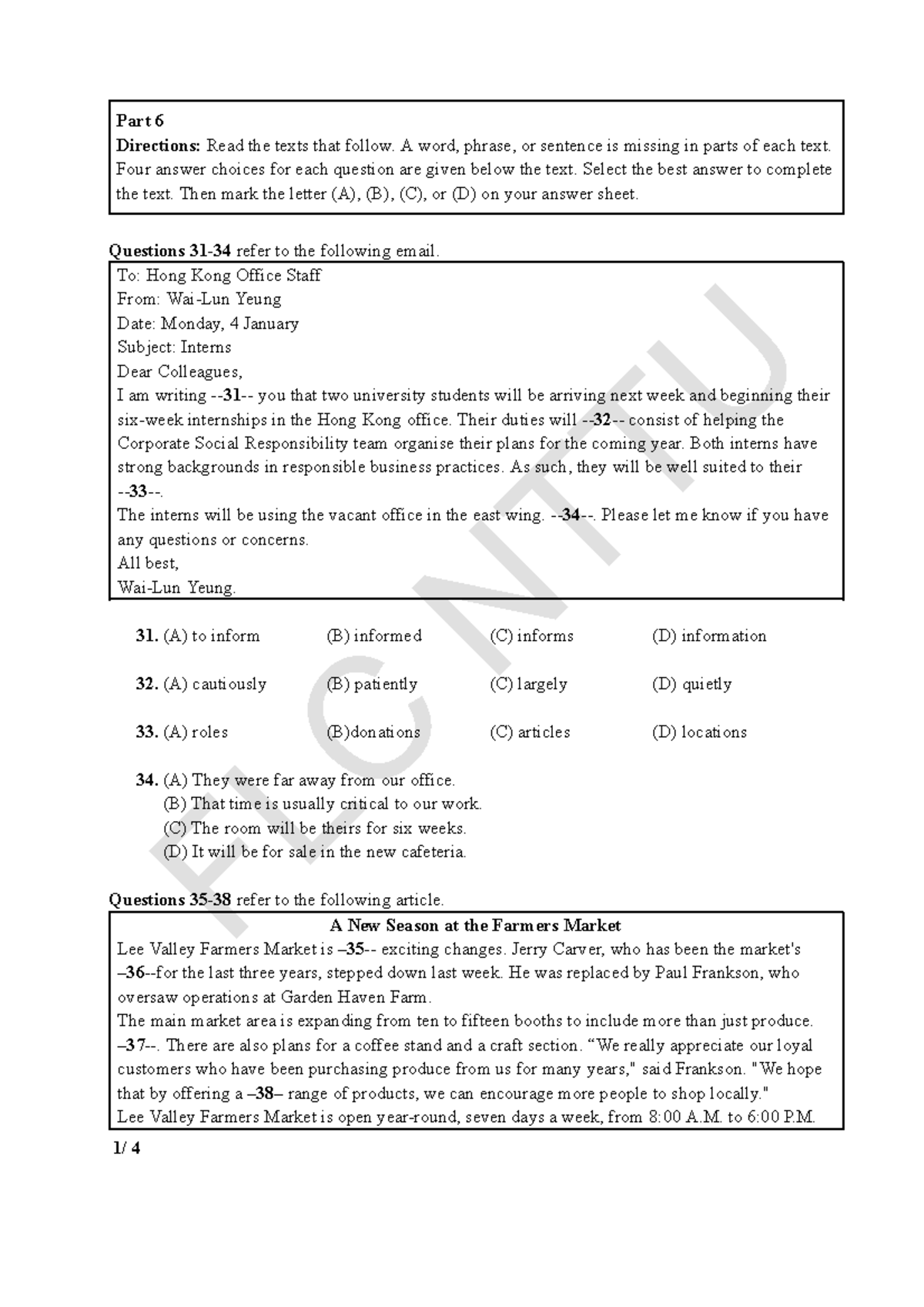 Revision - Reading Practice P6 - Answer Completion Guide - Studocu