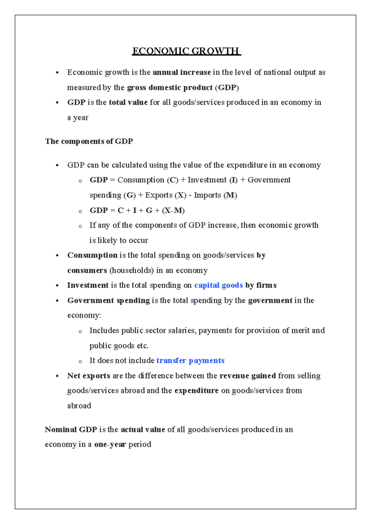 ECON 101: Economic Growth - Chapter 29 Assessment Notes - Studocu