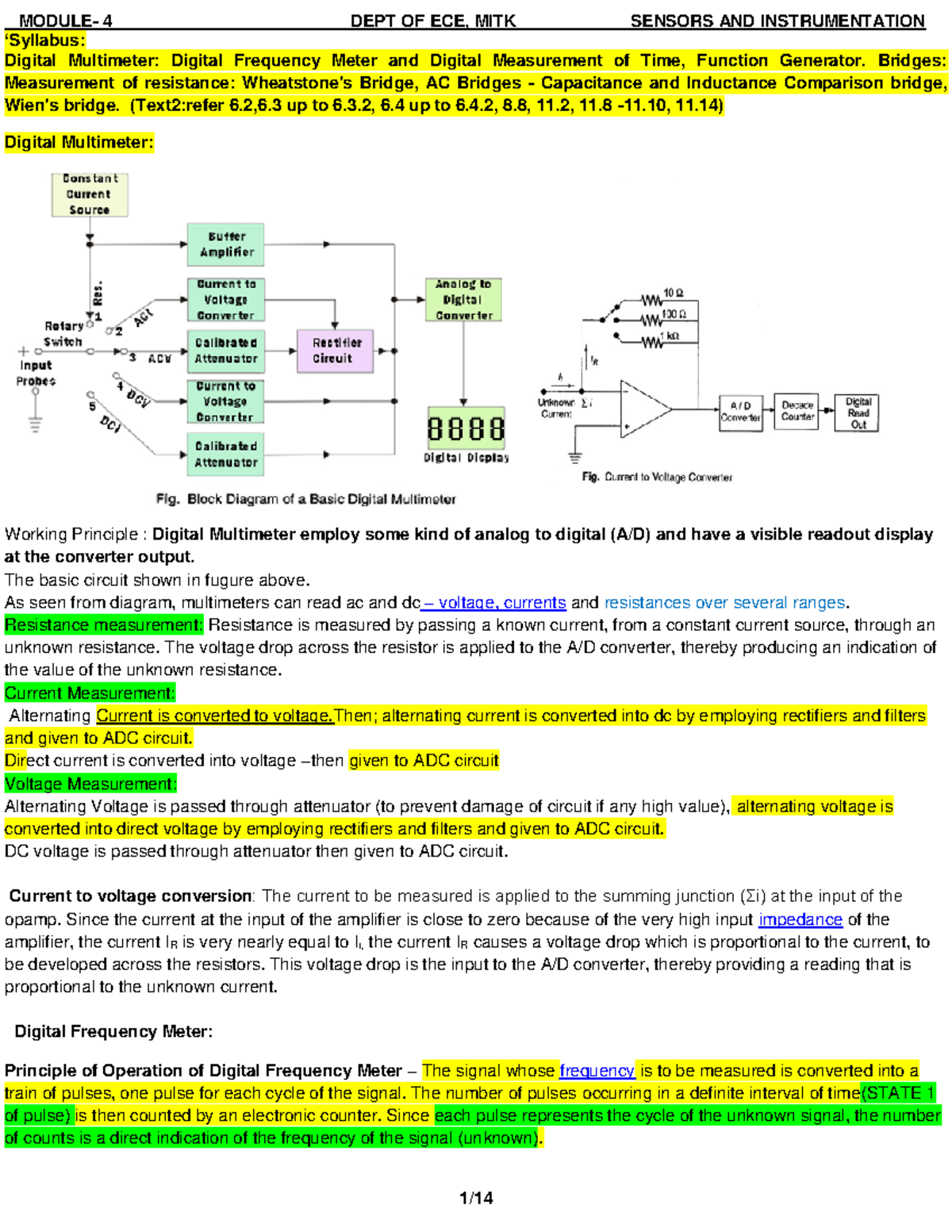 Module 4 - ‘Syllabus: Digital Multimeter: Digital Frequency Meter and ...
