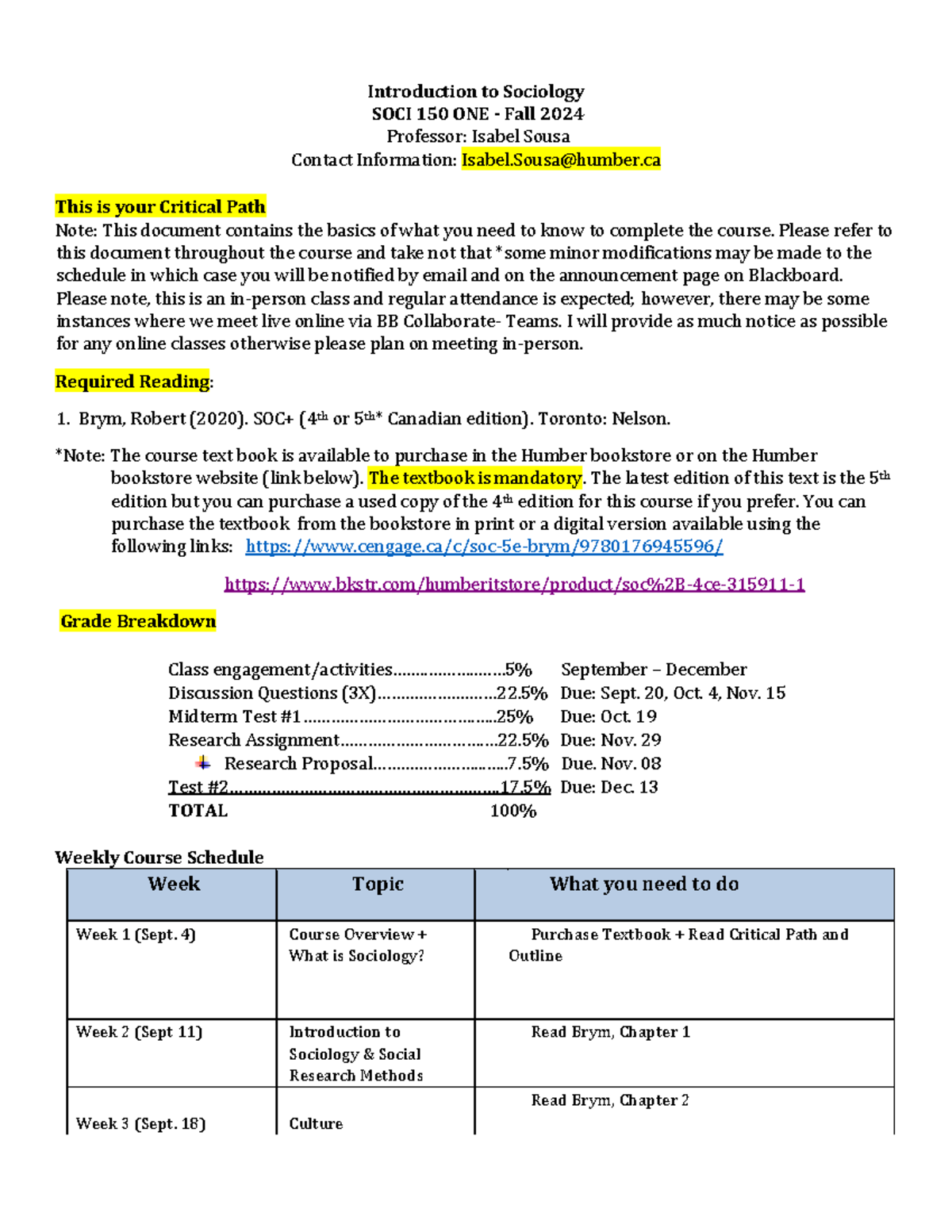 Critical Path for SOCI 150 ONE - Fall 2024 Course Guide - Studocu