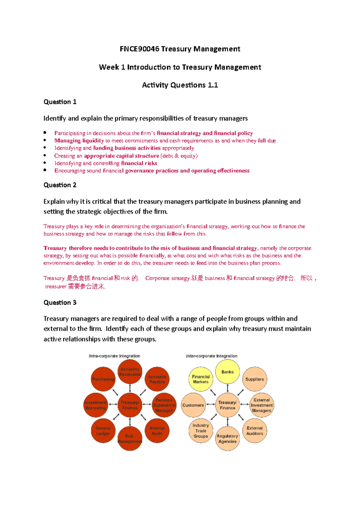 FNCE90046 Treasury Management Week 1 Activity Questions & Answers - Studocu