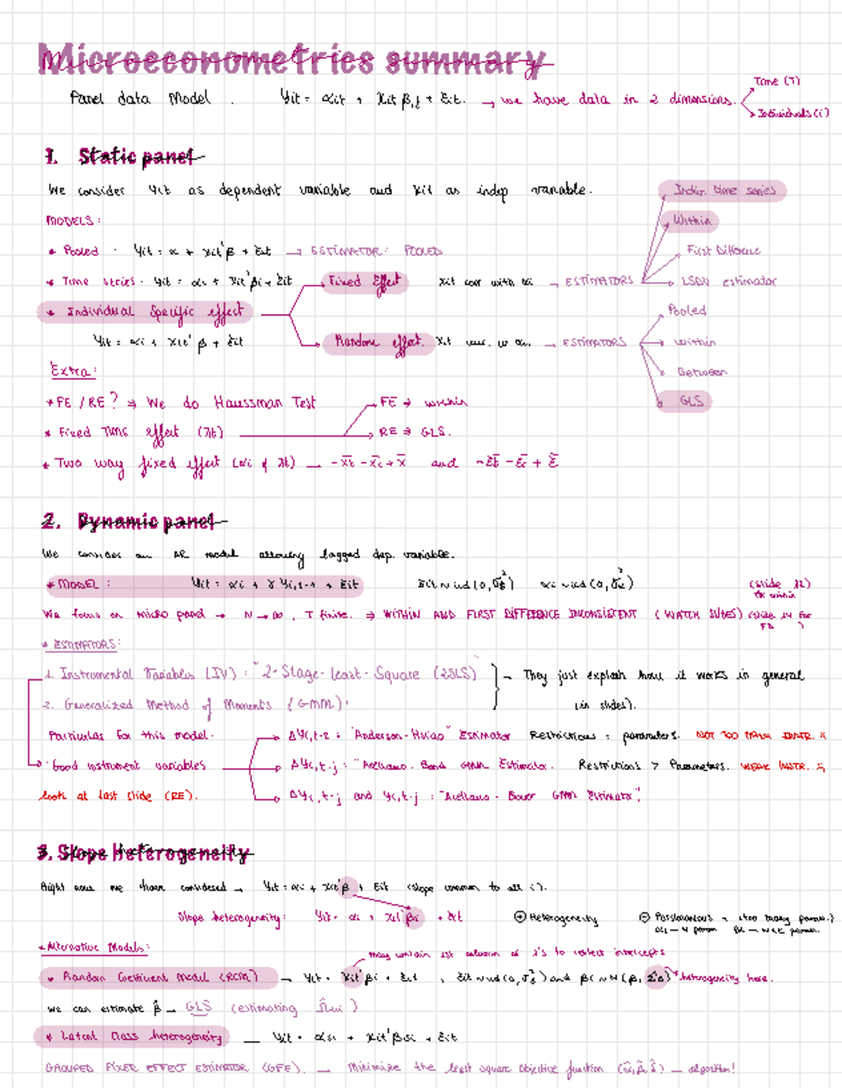 Microeconometrics Summary Notes: Static & Dynamic Panel Models ...