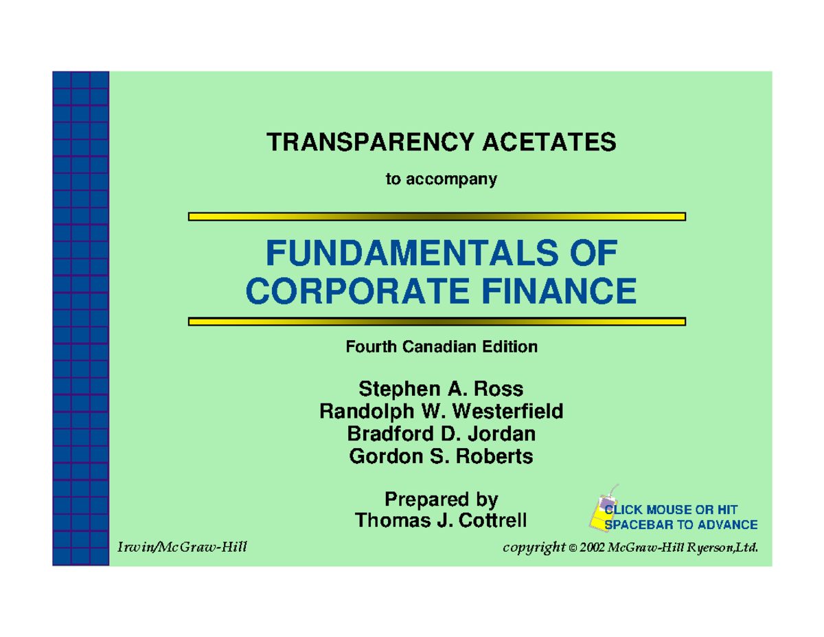 Chap001 - Corporate Finance Overview Lecture Notes - Studocu