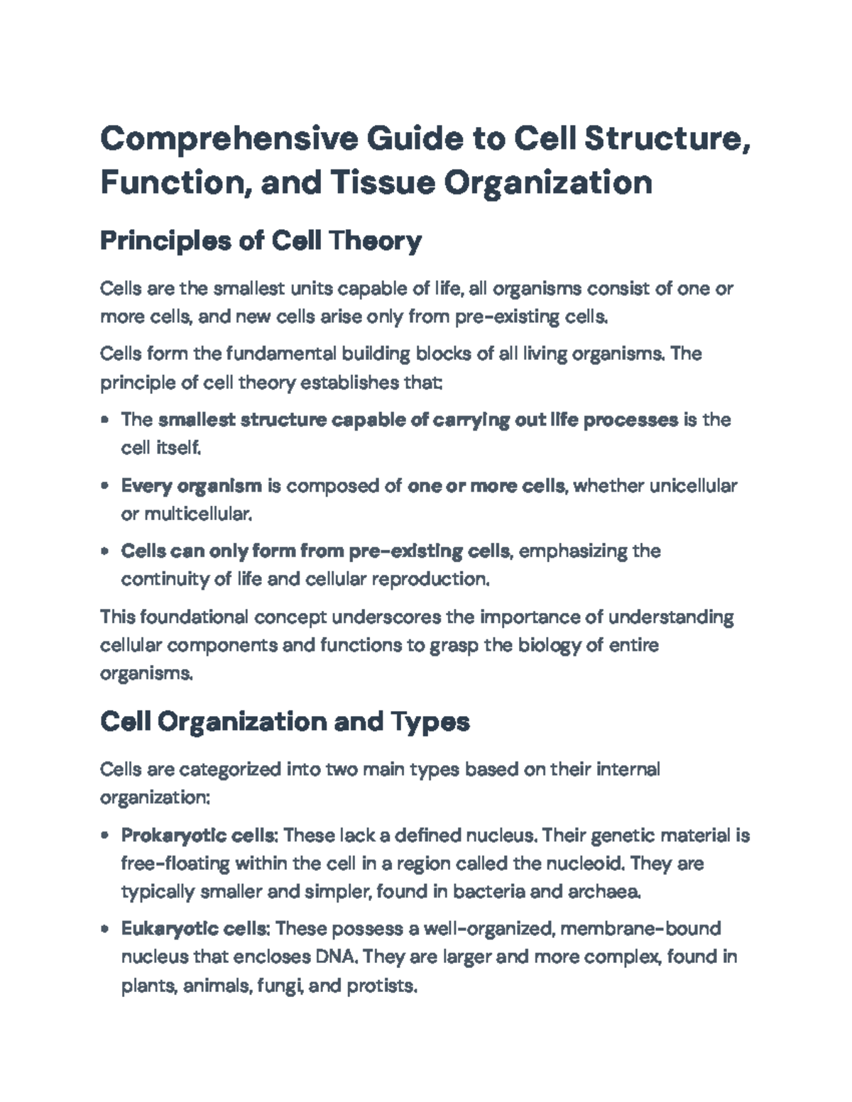 Comprehensive Study of Cell Structure, Function & Tissue Organization ...