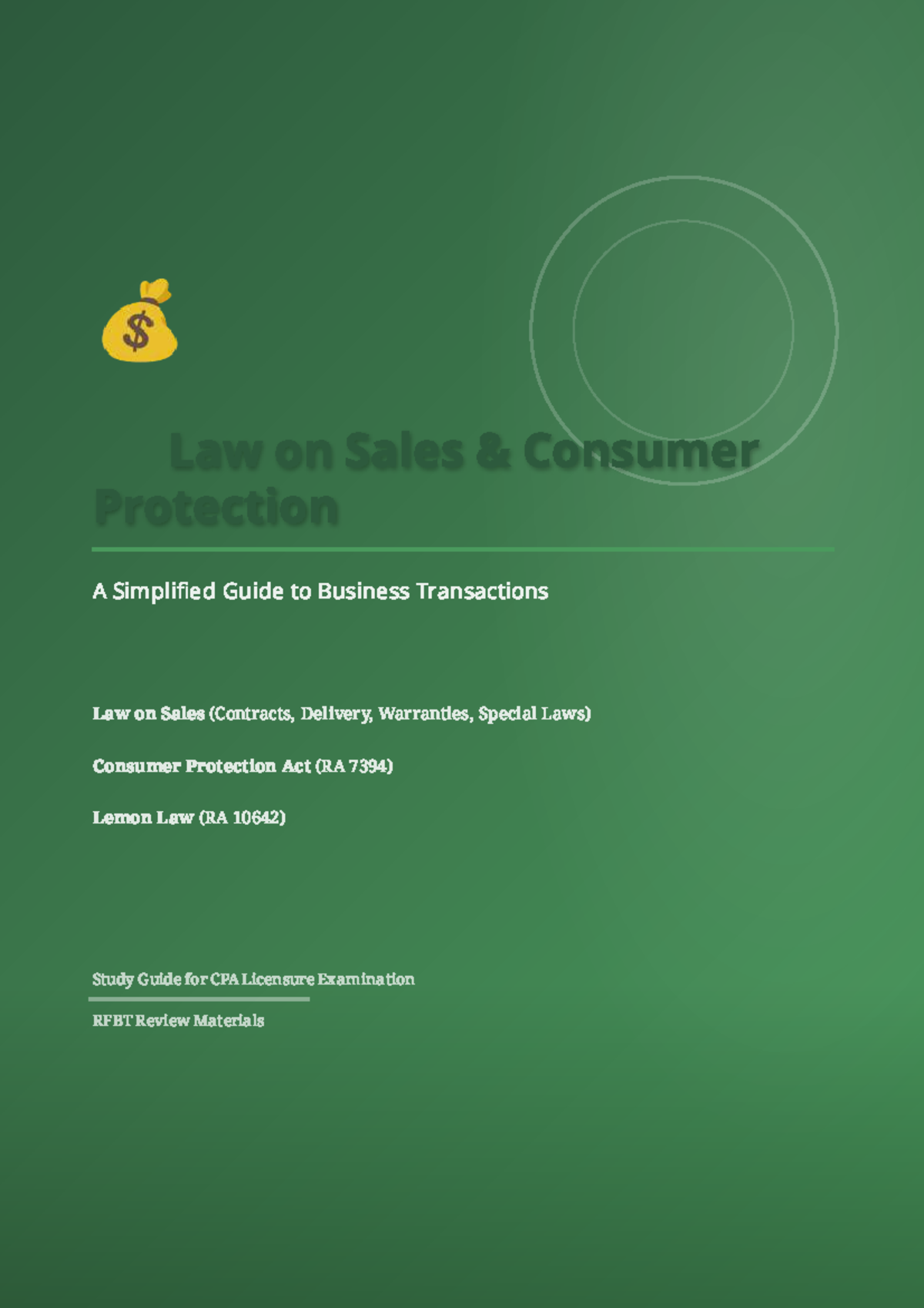 Law on Sales & Consumer Protection Guide for CPA Exam RFBT - Studocu