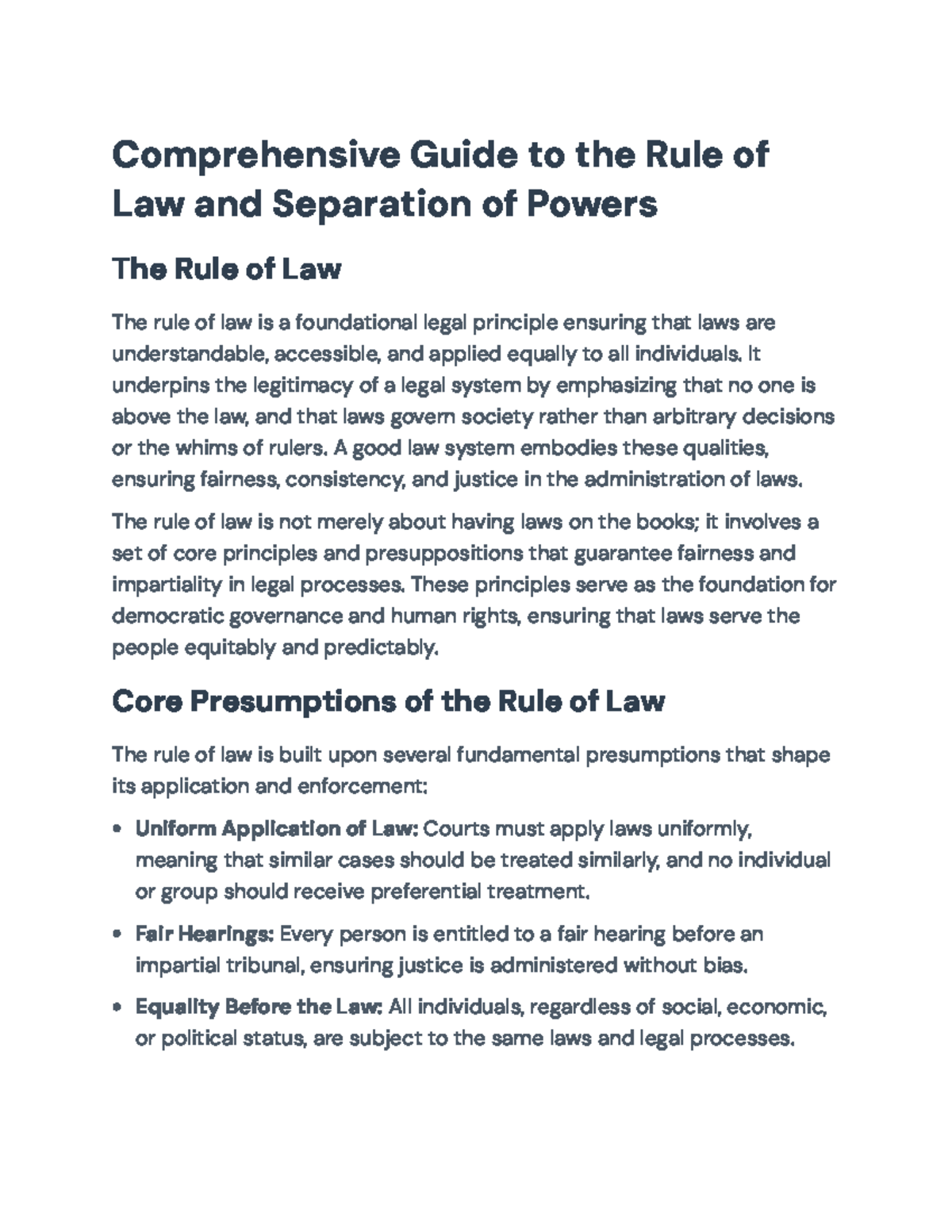 Comprehensive Overview of the Rule of Law & Separation of Powers - Studocu
