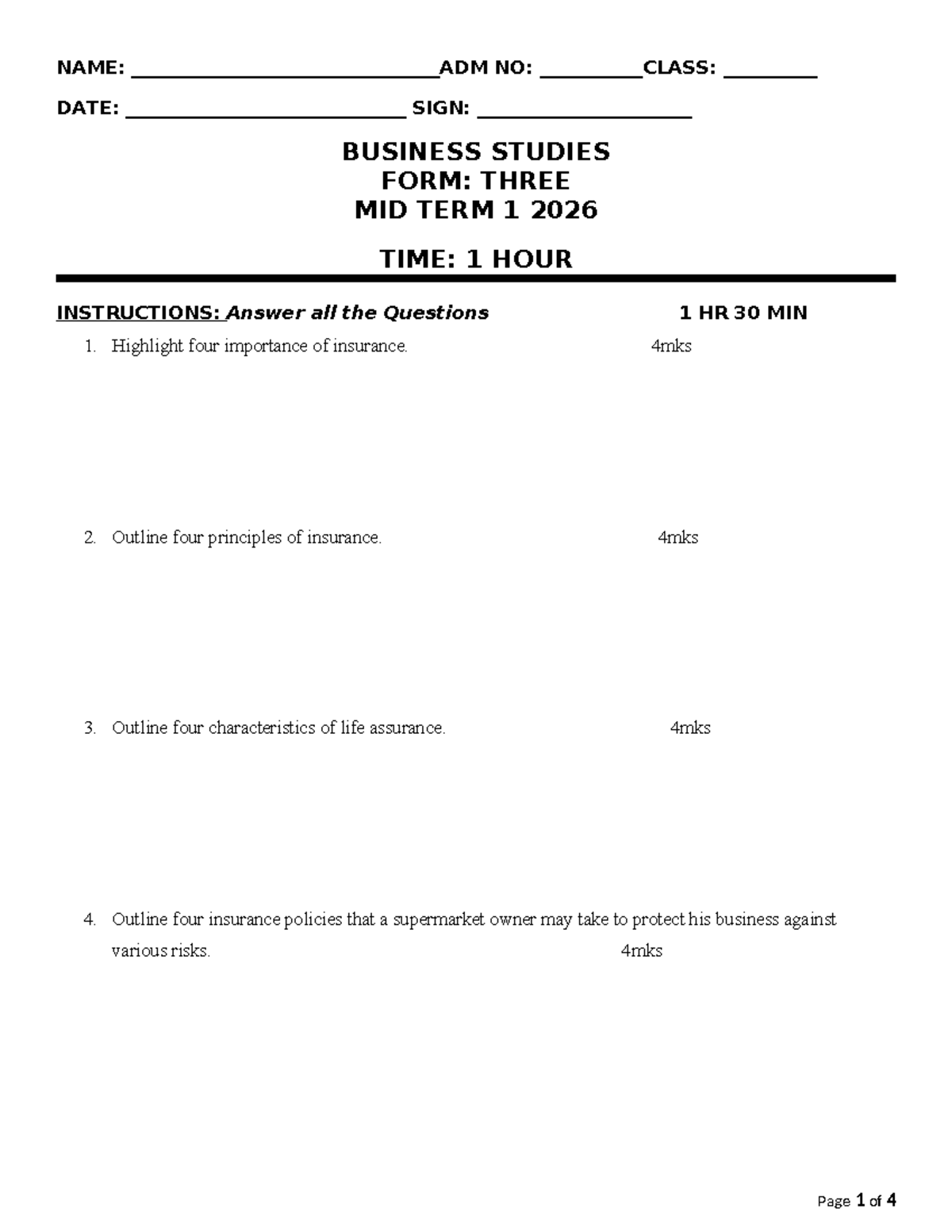 2026 Business Studies F3 Midterm Exam Questions and Answers - Studocu