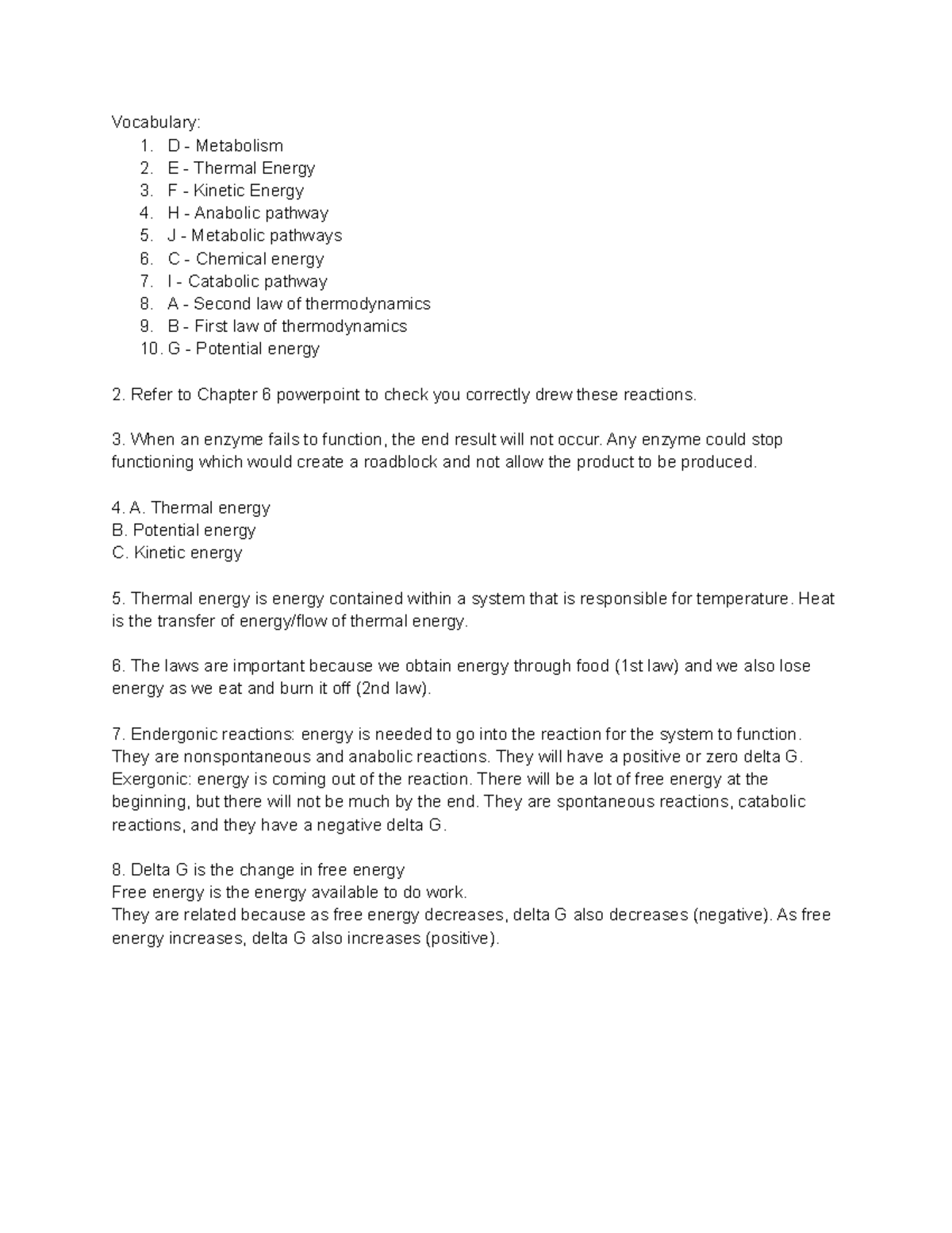 Intro to Metabolism Worksheet Answers (Bio101) - Studocu