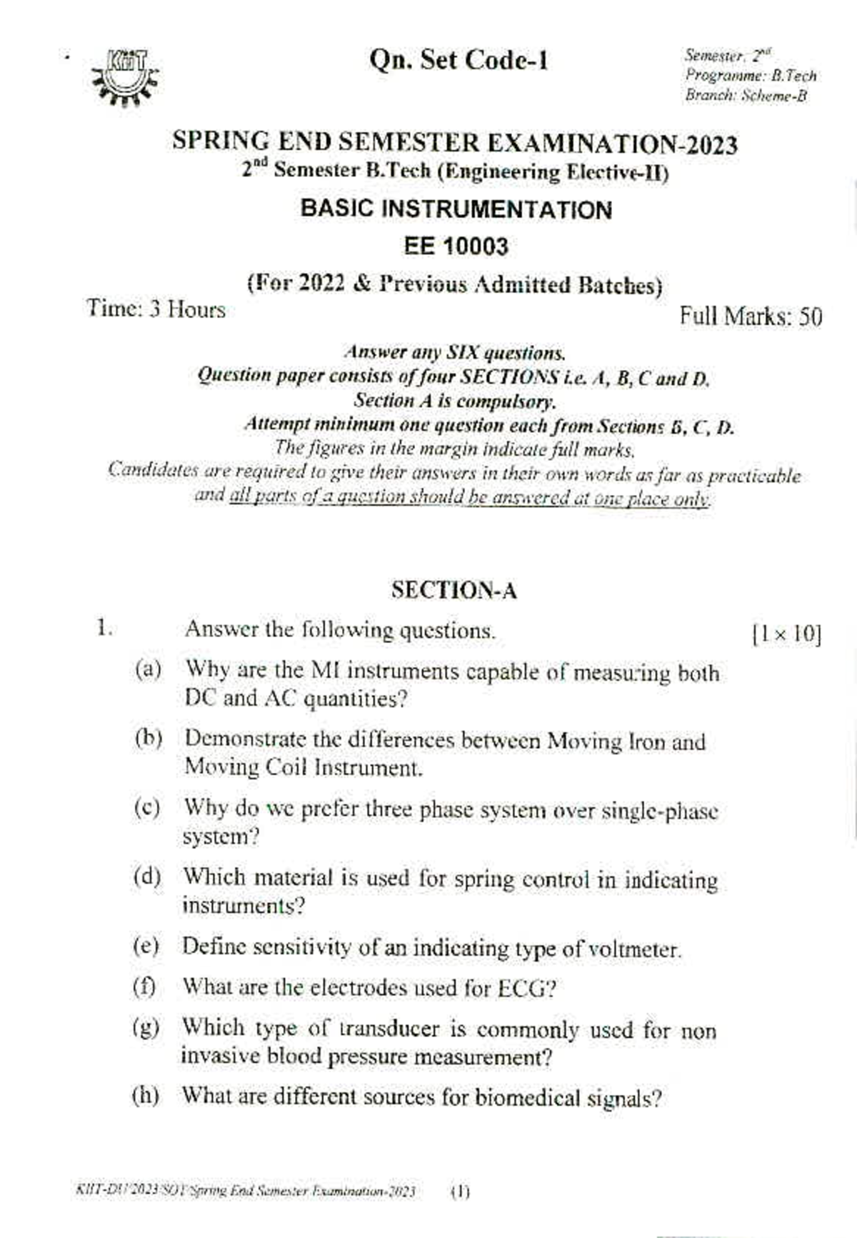 B. Tech EE Spring End Semester 2nd Exam Question Set - Studocu