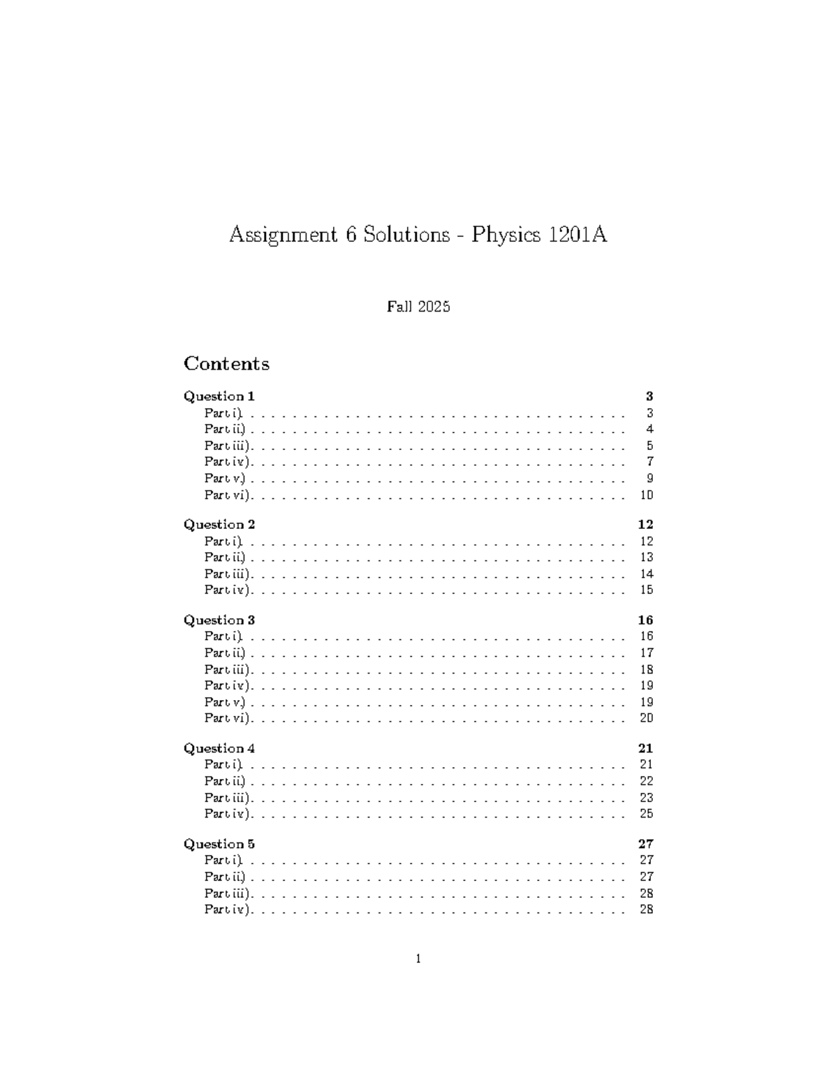 Assignment 6 Solutions for Physics 1201A - Fall 2025 - Studocu