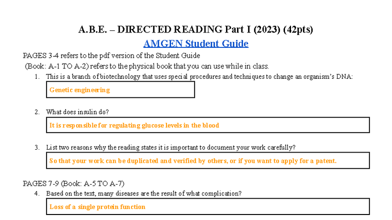 A.B.E. DIRECTED READING Part I (2023) - Genetic Engineering Insights ...