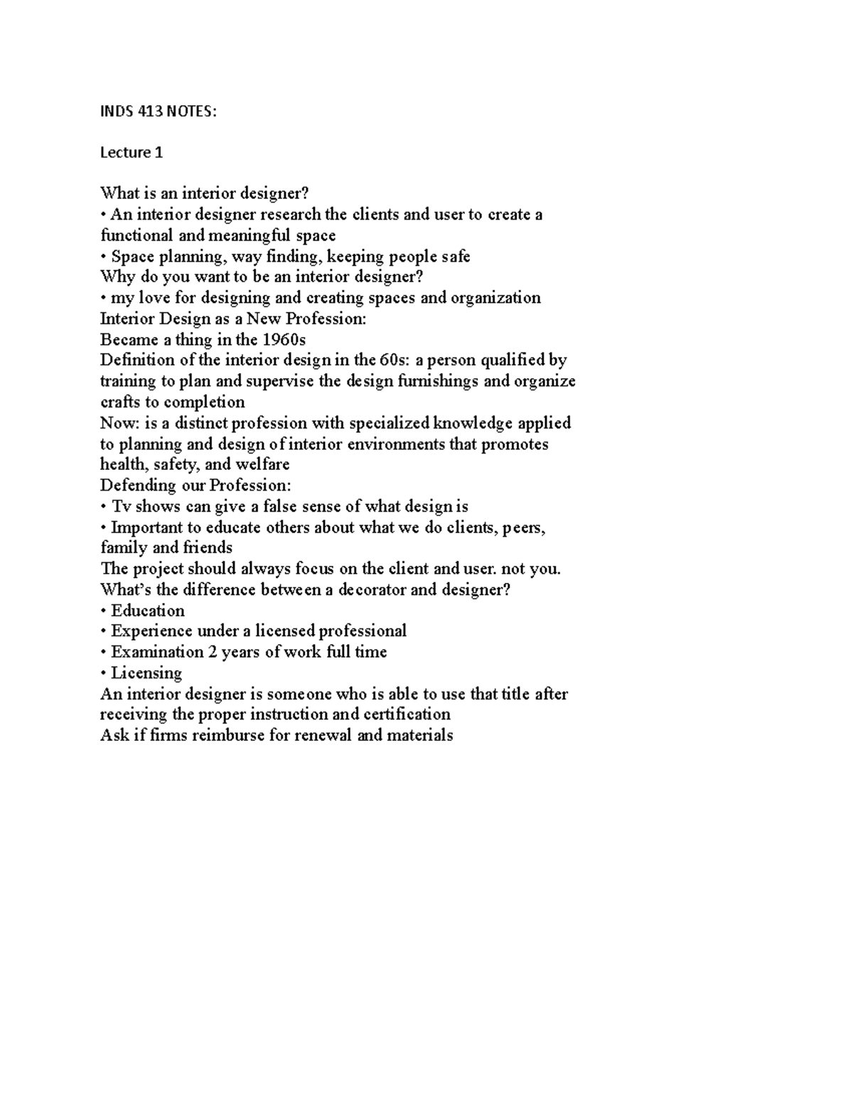 INDS 413 Lecture Notes: Understanding Interior Design Basics - Studocu