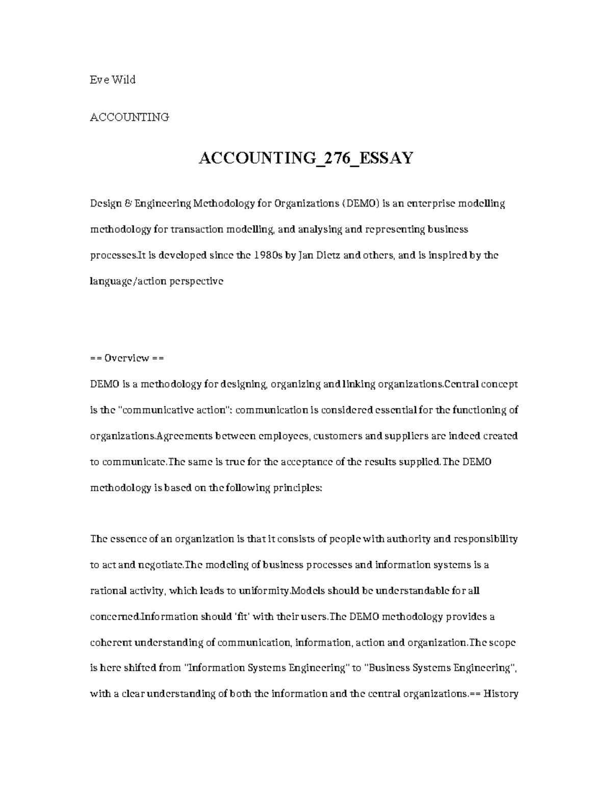 Accounting 276 Essay - Eve Wild ACCOUNTING ACCOUNTING_276_ESSAY Design ...