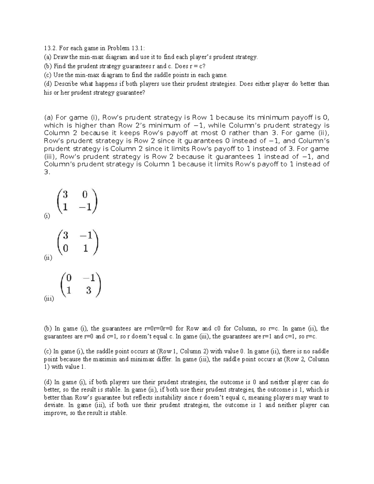 HW 5 - Game Theory Strategies and Prudent Analysis - Studocu