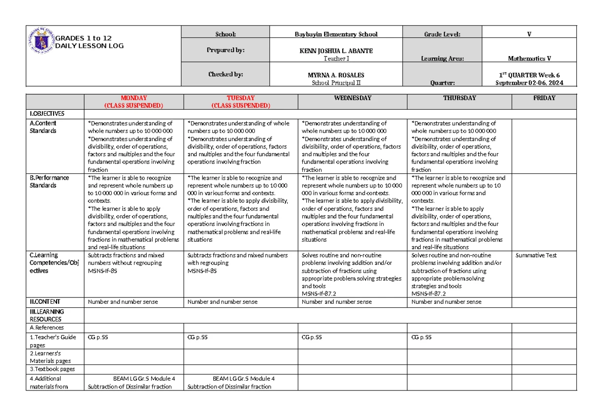 DLL EPP-ICT V Q1 W9 - Daily Lesson Log for Grade 5 - Studocu
