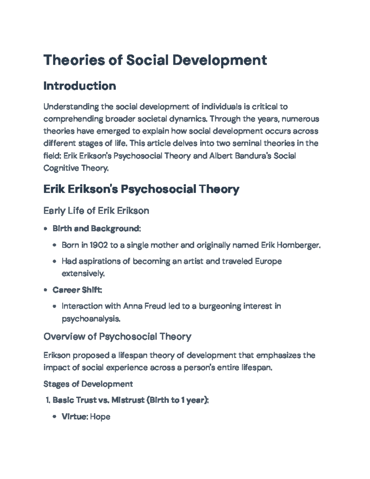 Theories of Social Development: Erikson's Psychosocial & Bandura's ...