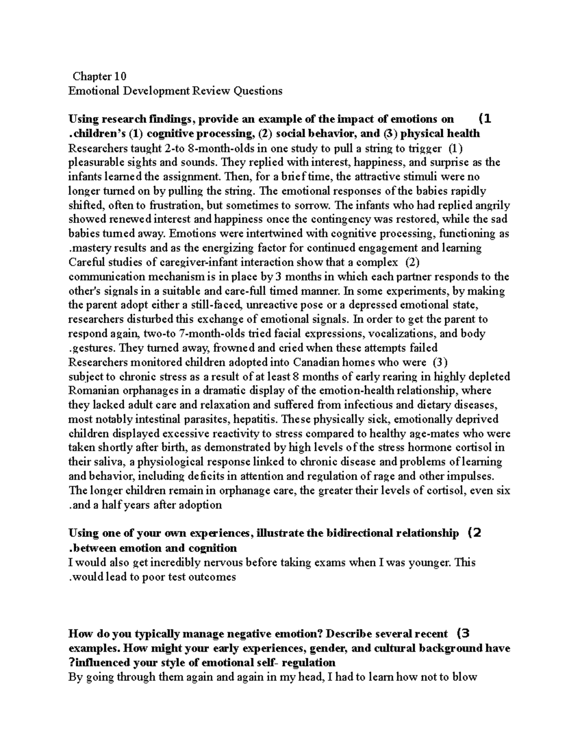 Chapter 10 Emotional Development Review Questions and Insights - Studocu