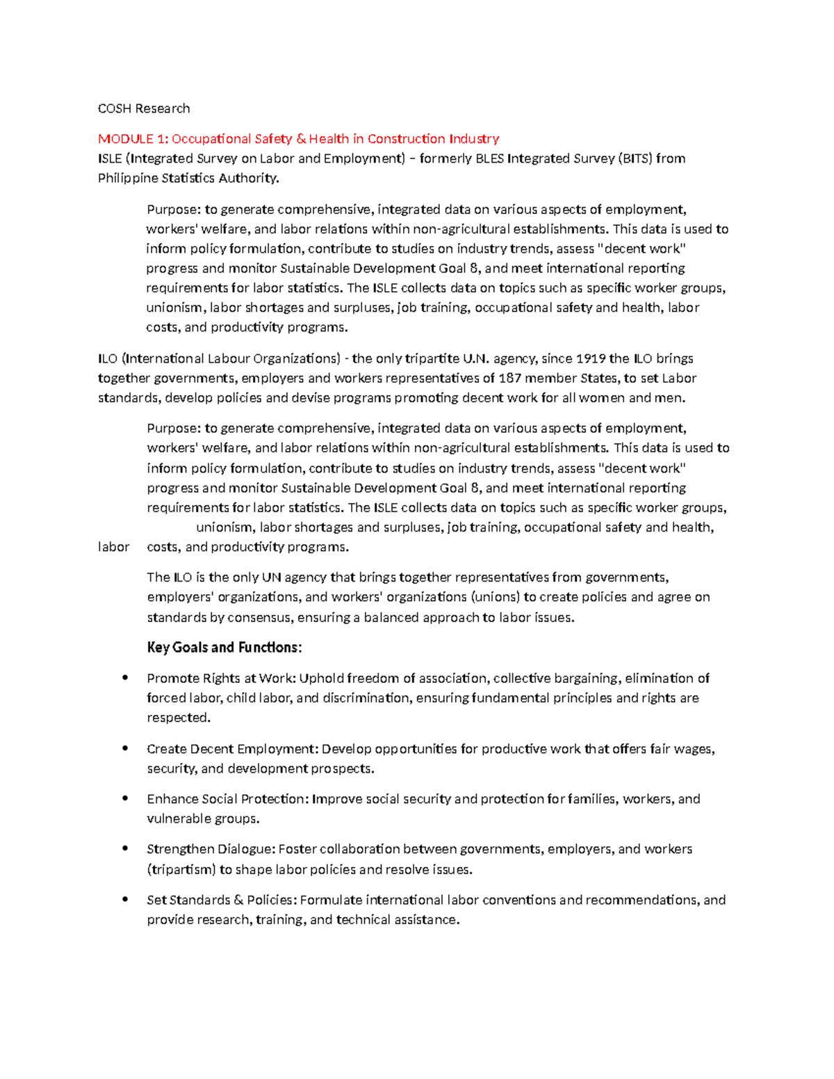 COSH Research: Module 1 - Occupational Safety & Health in Construction ...