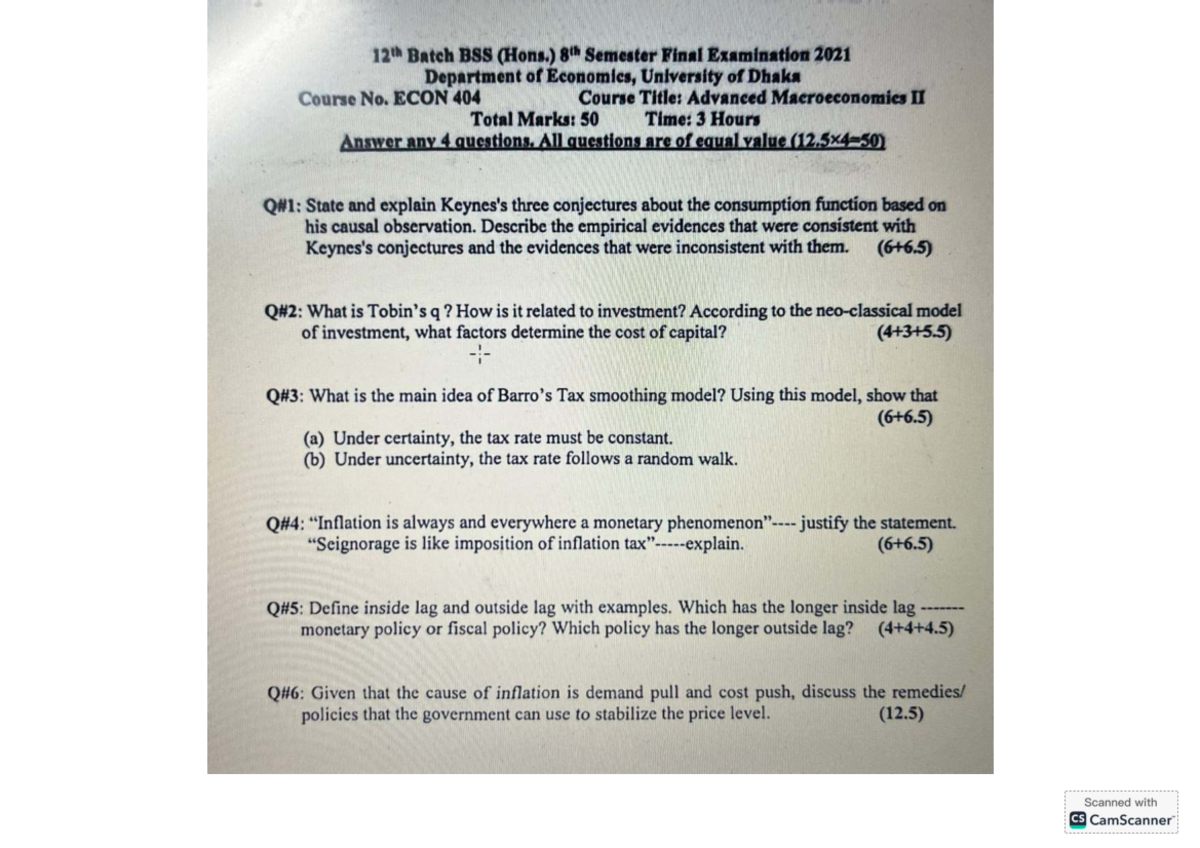 ECON 404: Advanced Macroeconomics II Final Exam Questions Compilation ...